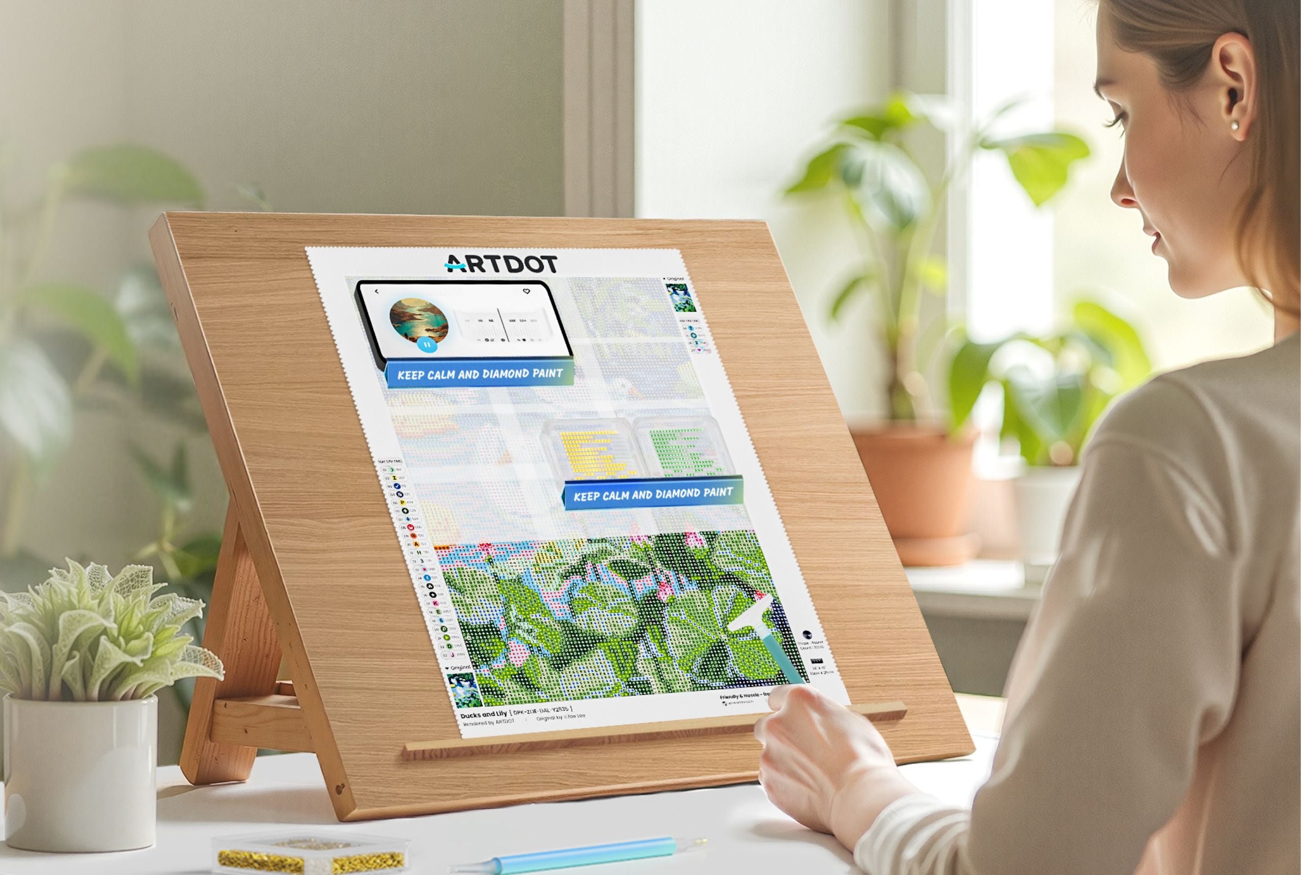 Plak en plaats diamantjes met meer comfort op een tekentafel.