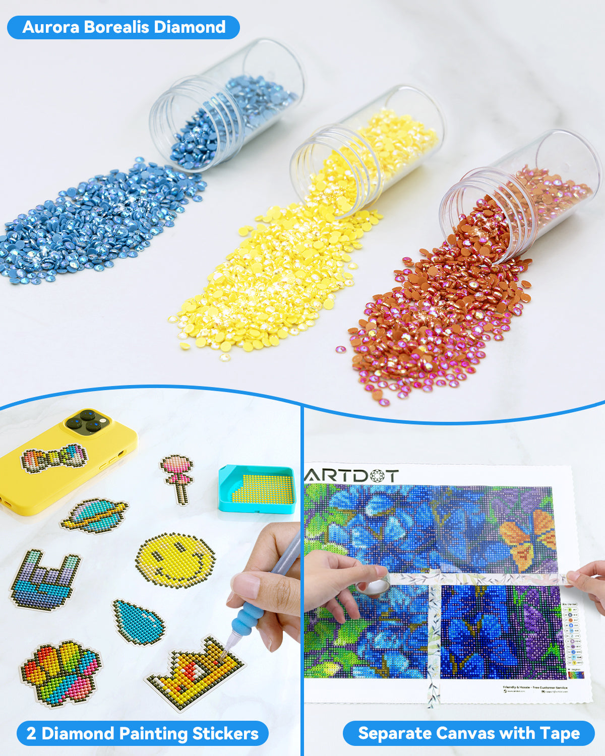 The beads and stickers included in Artdot diamond painting