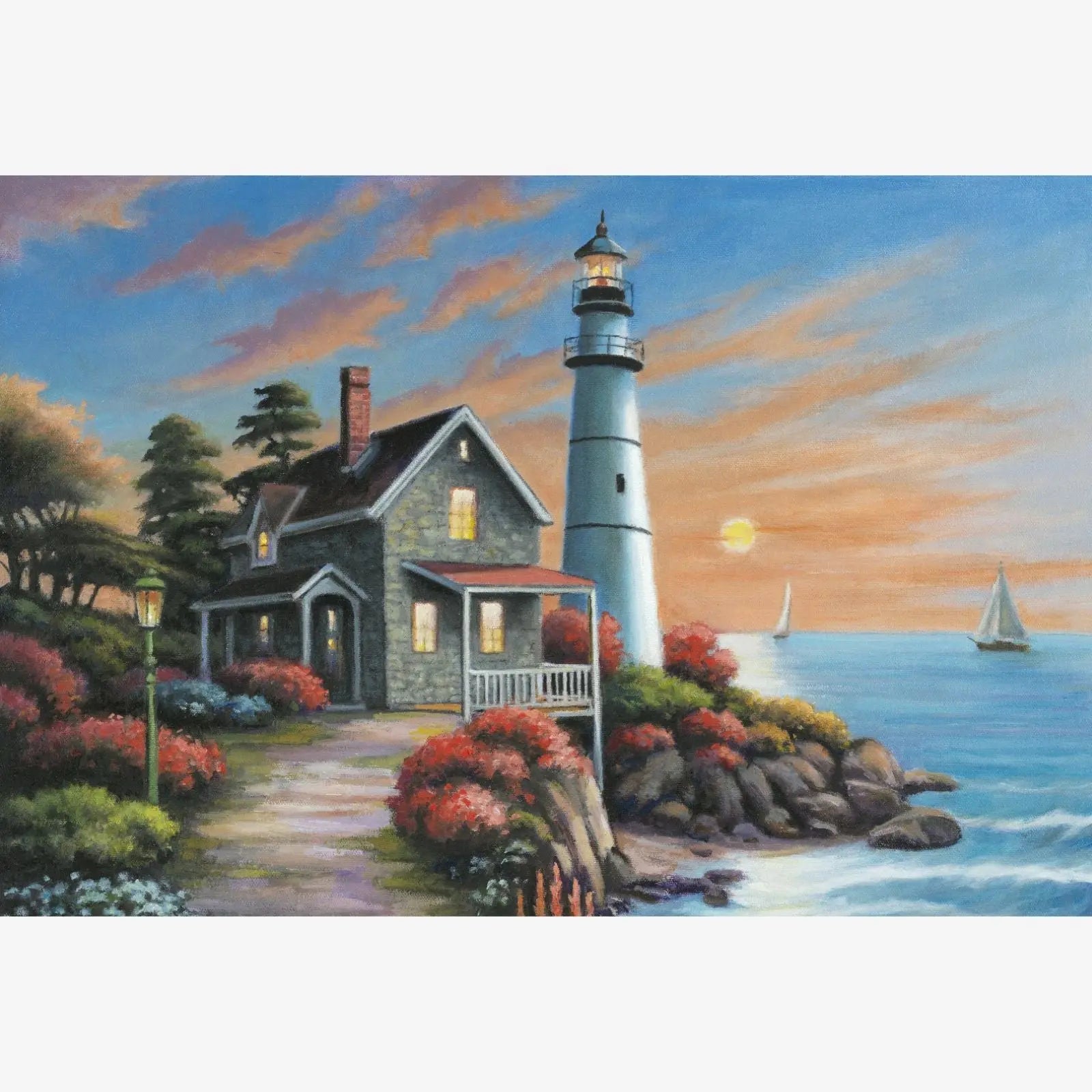 Coastal Lighthouse, Idyllic Homes Large Diamond Painting Kit (Square Drills, 26.5"×18")