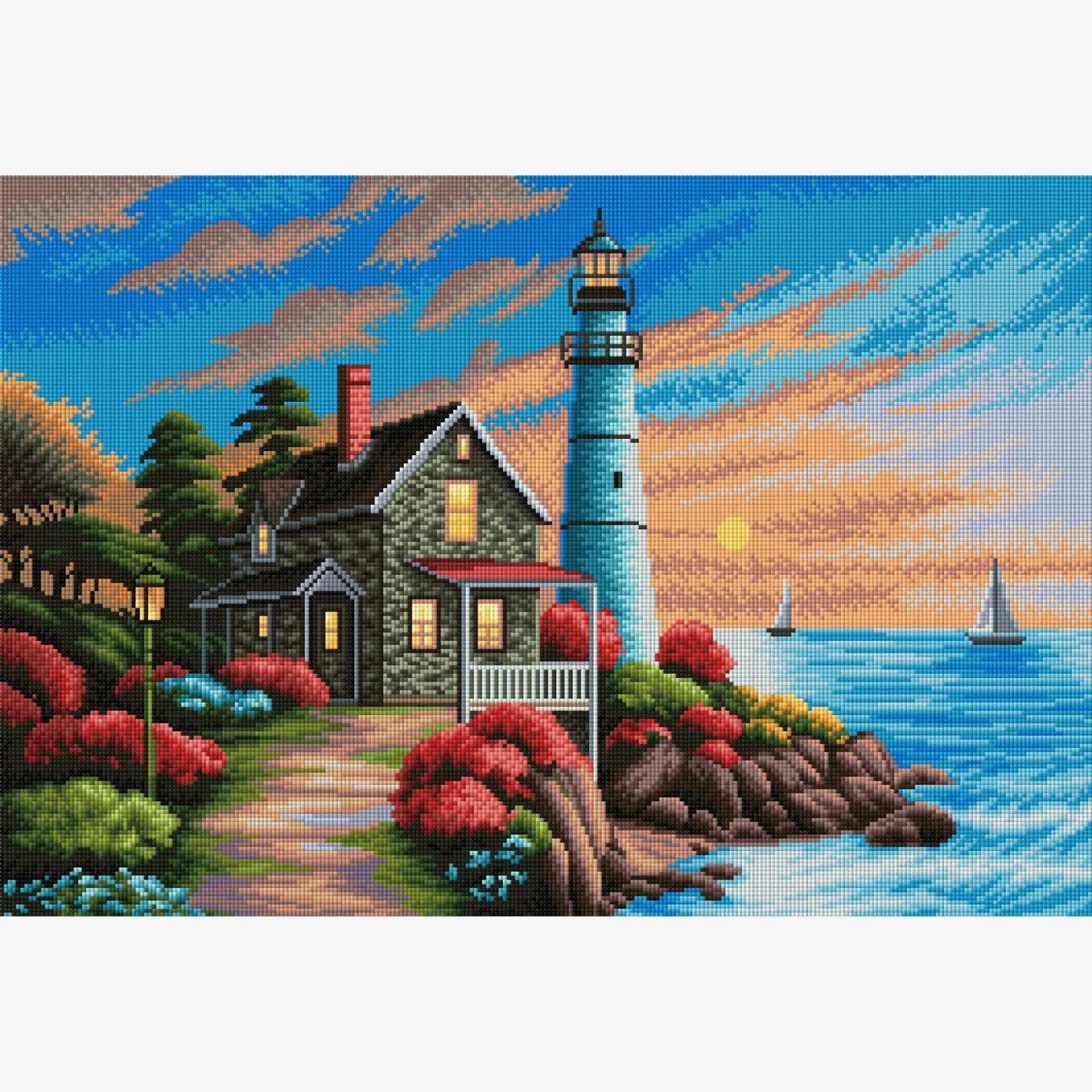 Coastal Lighthouse, Idyllic Homes Large Diamond Painting Kit (Square Drills, 26.5"×18")