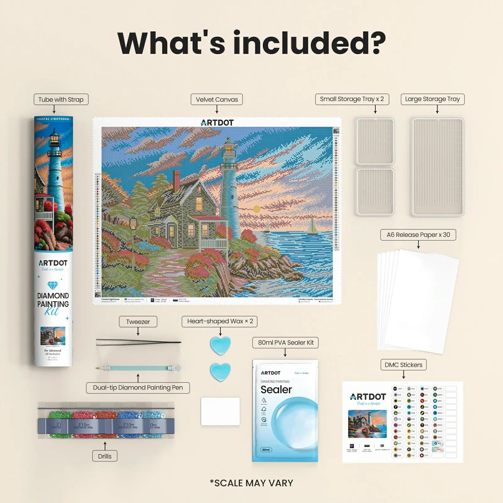 Coastal Lighthouse, Idyllic Homes Large Diamond Painting Kit (Square Drills, 26.5"×18")
