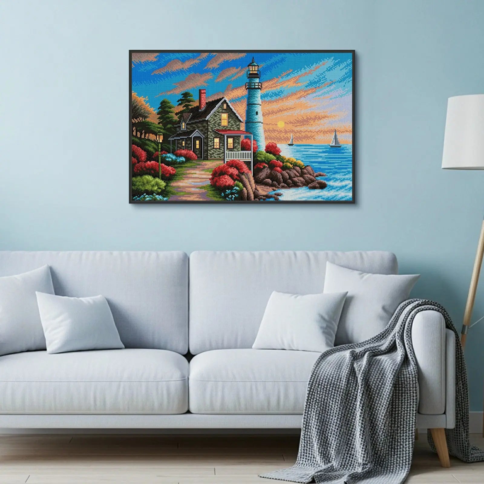 Coastal Lighthouse, Idyllic Homes Large Diamond Painting Kit (Square Drills, 26.5"×18")