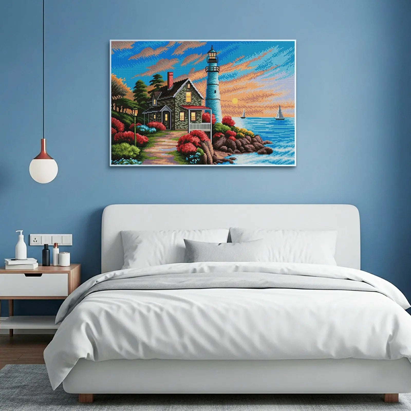 Coastal Lighthouse, Idyllic Homes Large Diamond Painting Kit (Square Drills, 26.5"×18")