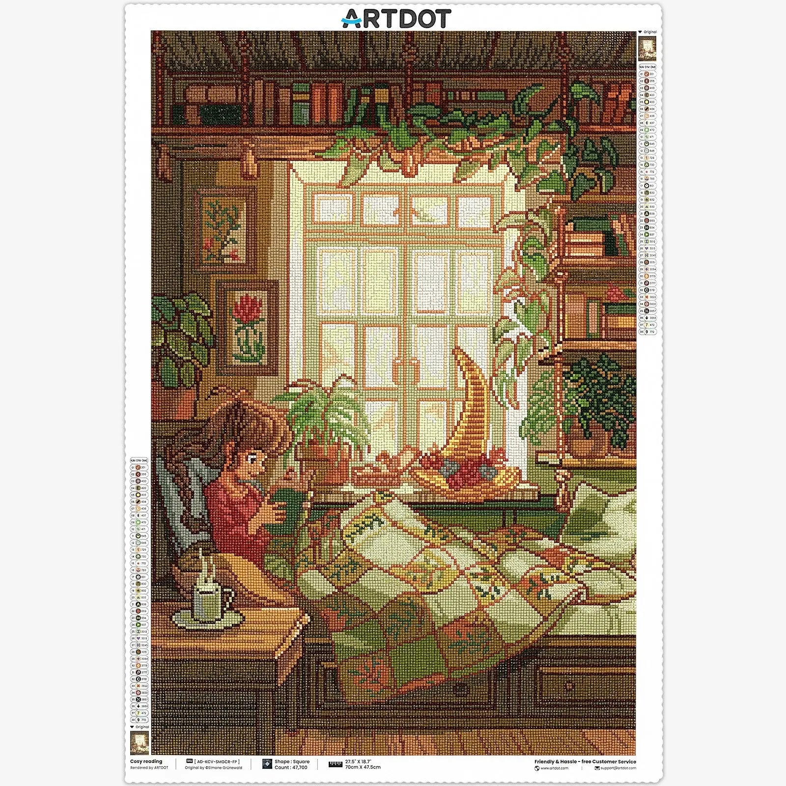 Lectura Acogedora, Kit de Pintura Pastoral Diamante Grande, Brocas Cuadradas