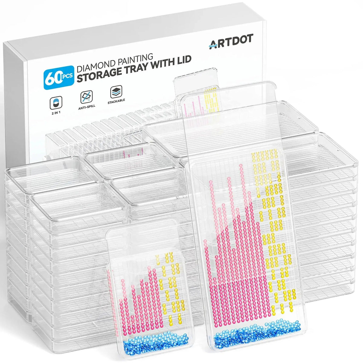 Diamond Painting Storage Tray With Lid, 60 Pcs