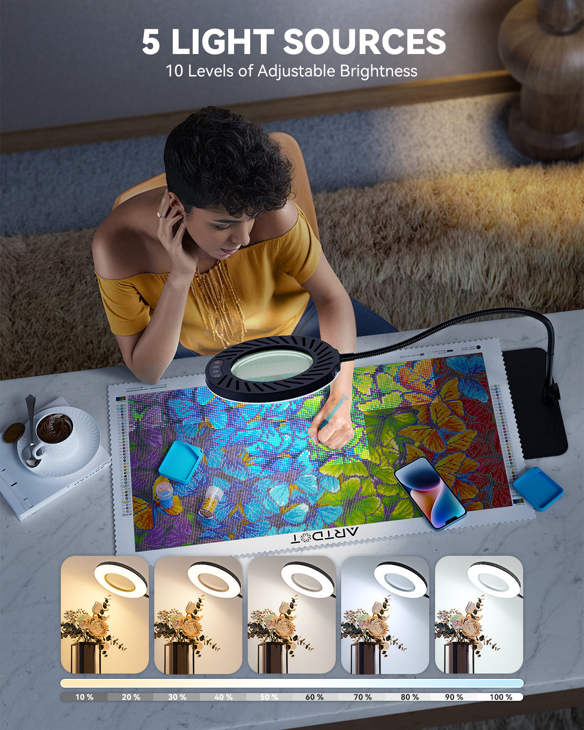 Magnifying Glass With Light And Stand - ARTDOT