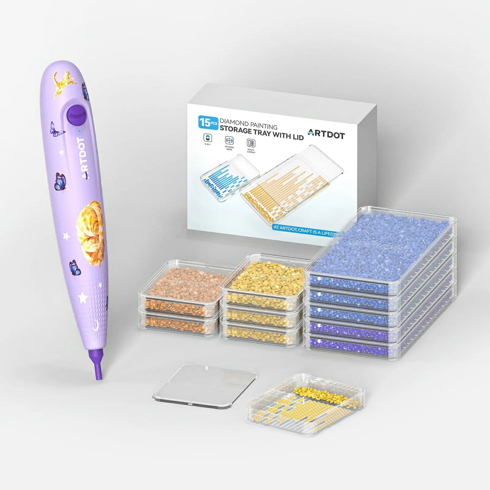 Purple Diamond Art E-painter + 15 Pcs Trays with Lid ARTDOT