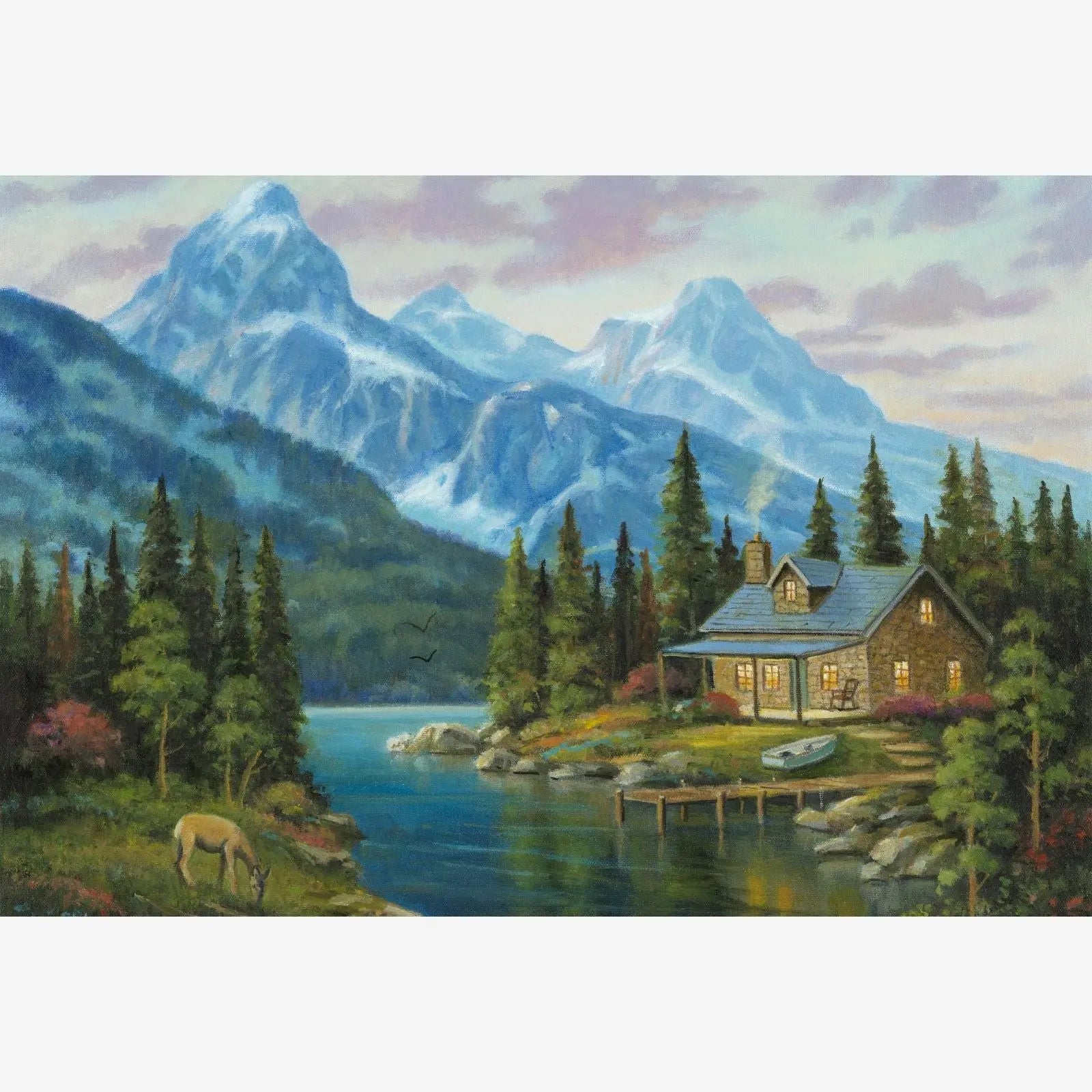Rocky Cabin View, Idyllic Homes Large Diamond Painting Kit (Square Drills, 26.5"×18")