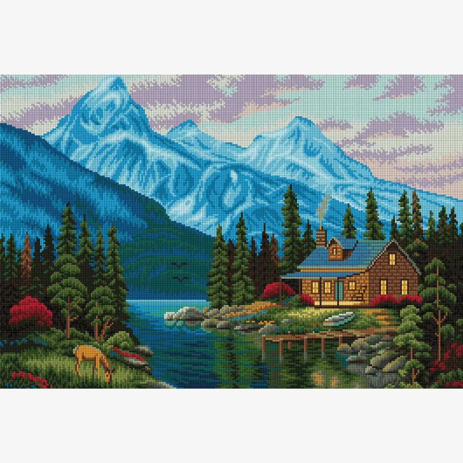Rocky Cabin View, Idyllic Homes Large Diamond Painting Kit (Square Drills, 26.5"×18")
