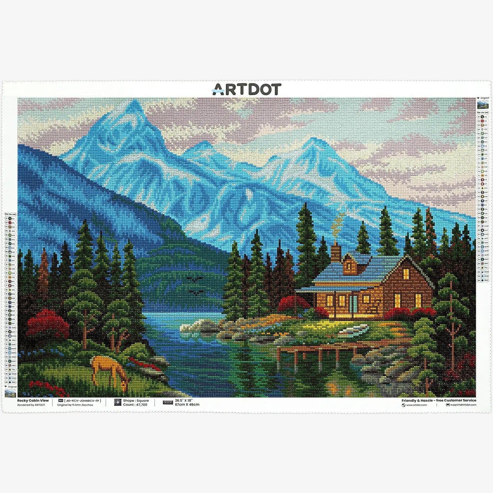 Rocky Cabin View, Idyllic Homes Large Diamond Painting Kit (Square Drills, 26.5"×18")