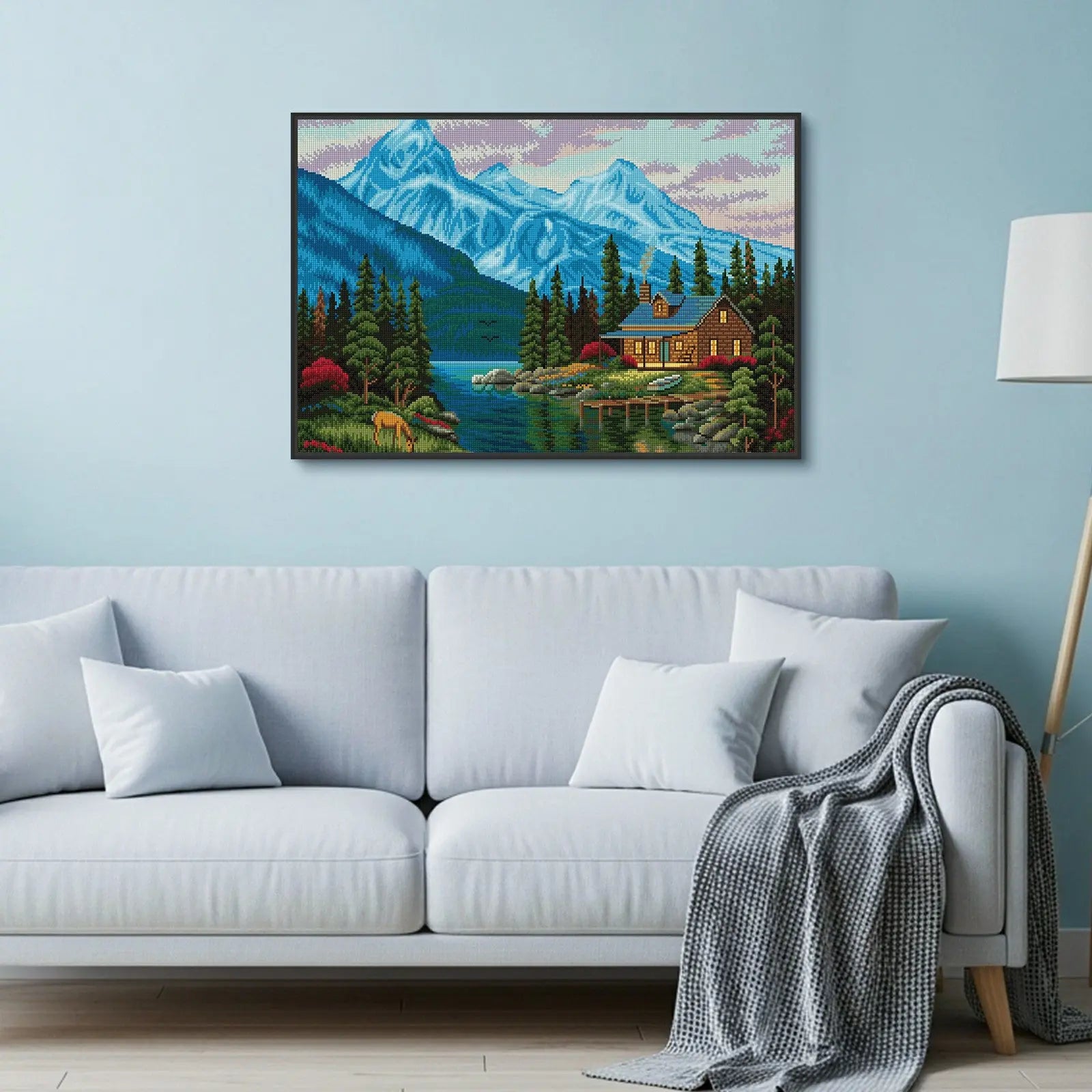 Rocky Cabin View, Idyllic Homes Large Diamond Painting Kit (Square Drills, 26.5"×18")
