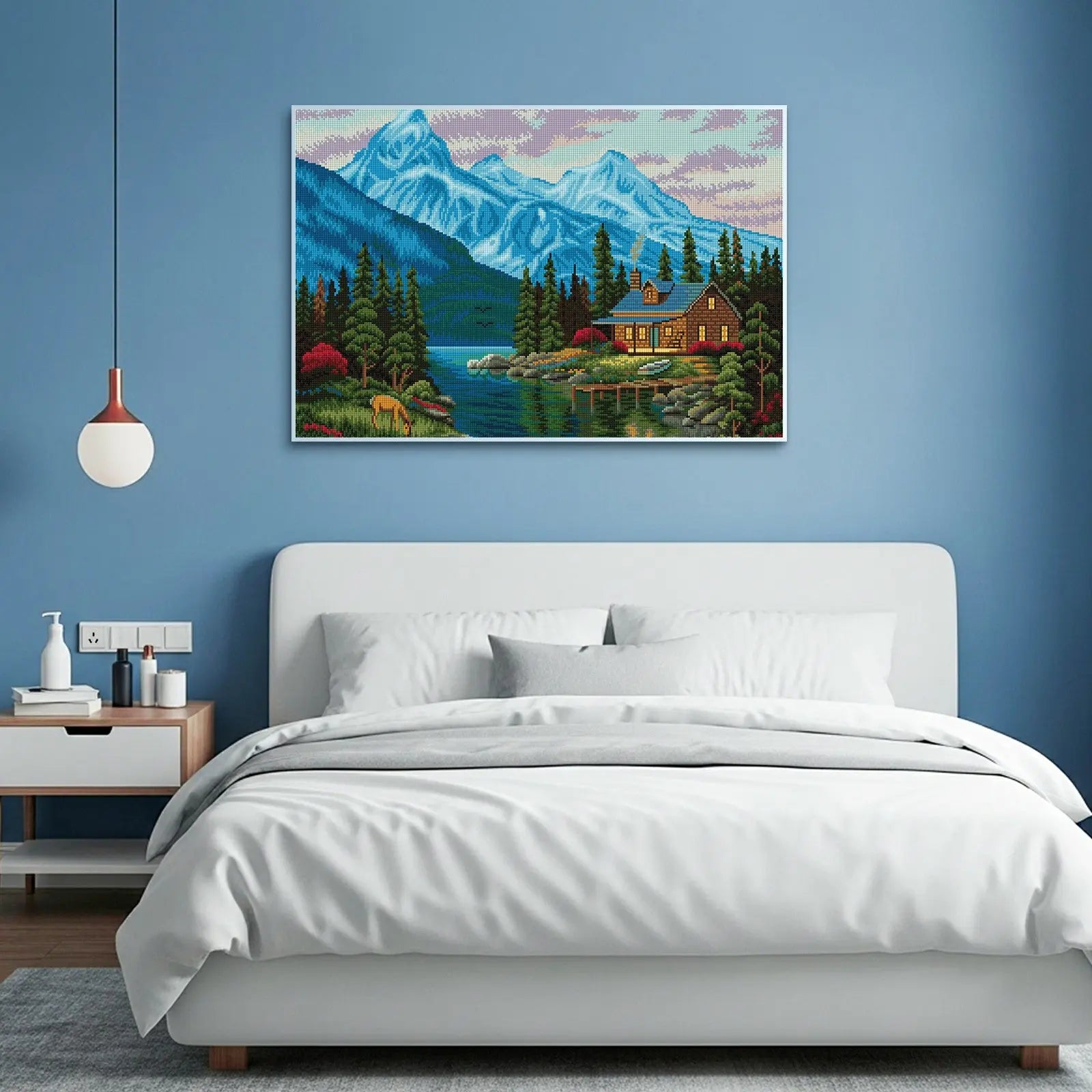 Rocky Cabin View, Idyllic Homes Large Diamond Painting Kit (Square Drills, 26.5"×18")