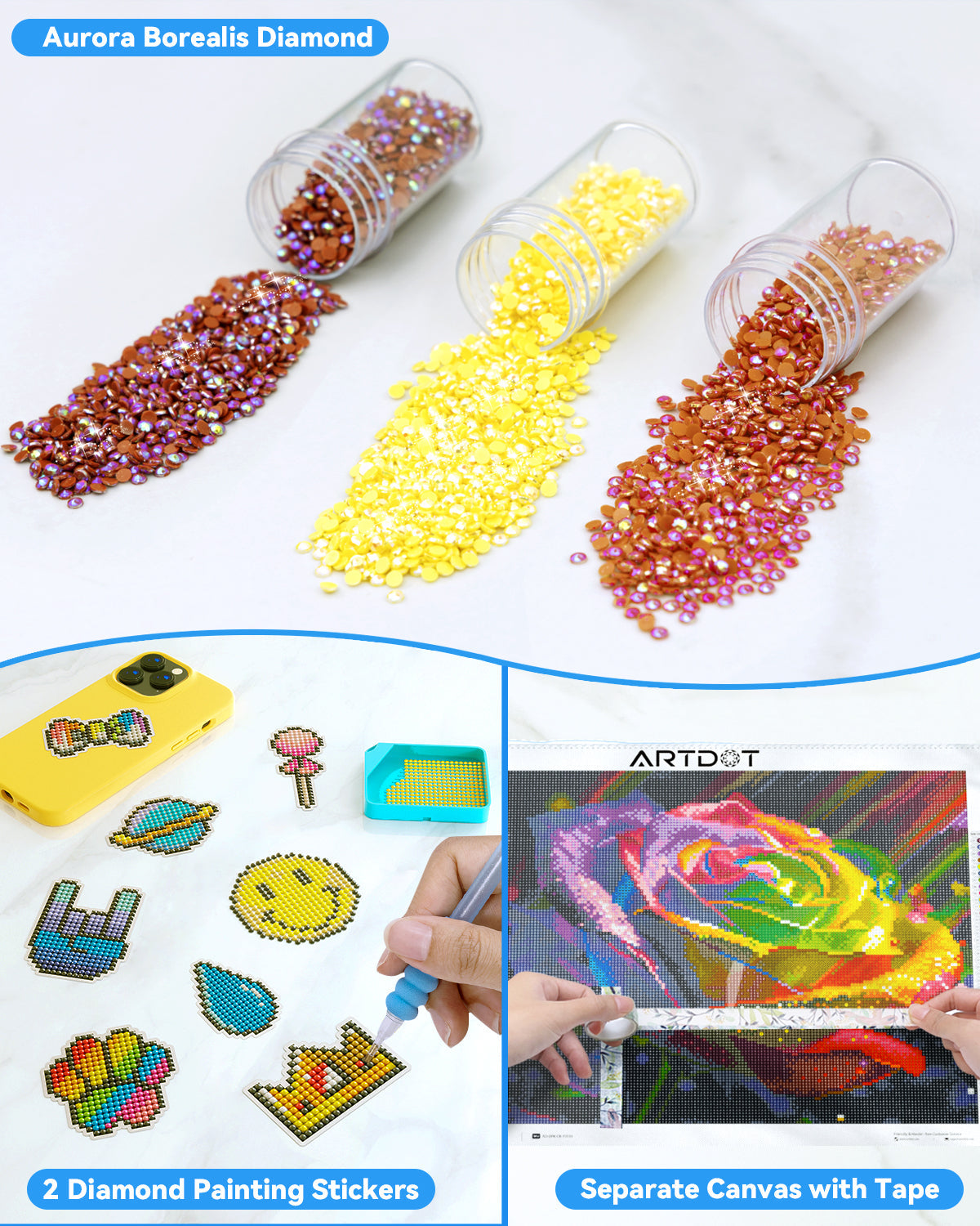 The beads and stickers included in Artdot diamond painting