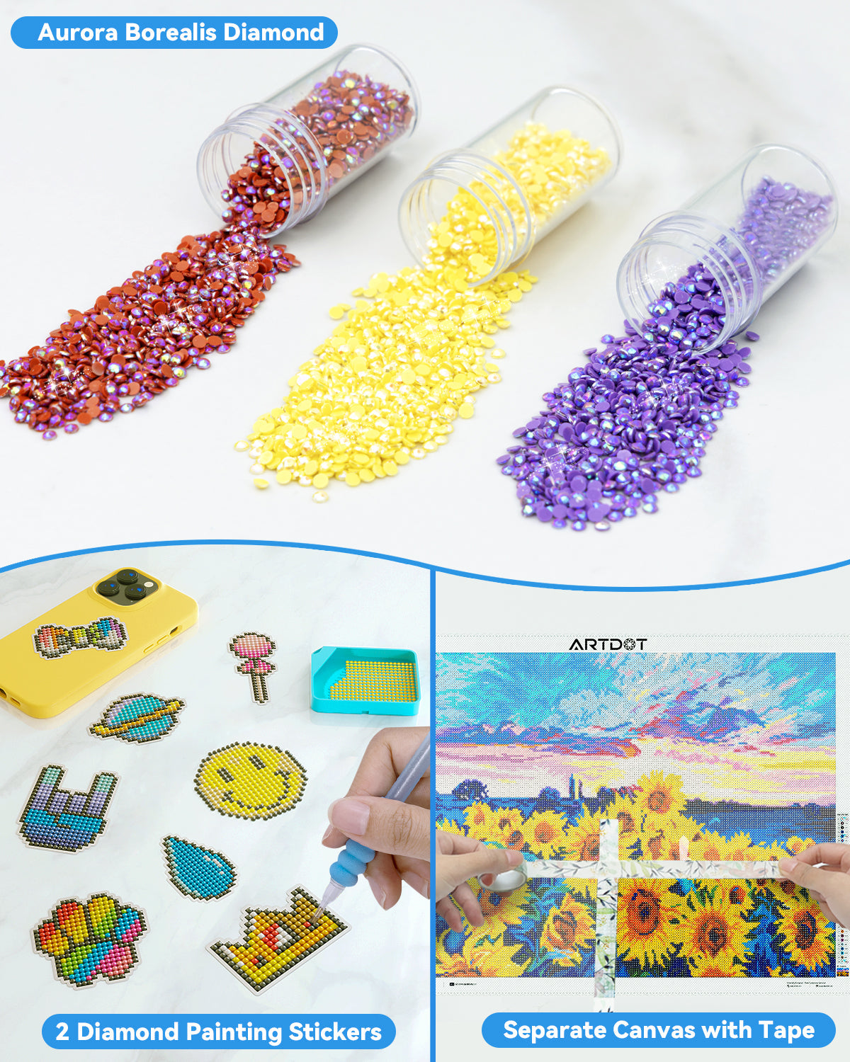 The beads and stickers included in Artdot diamond painting