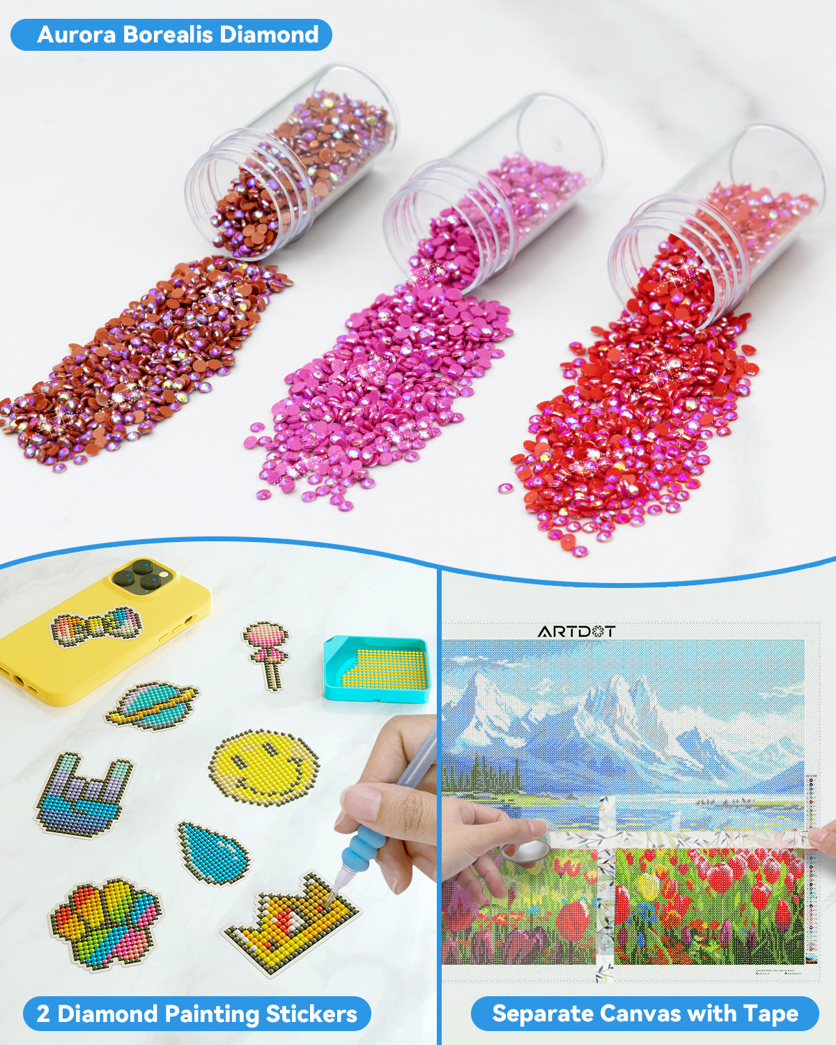 The beads and stickers included in Artdot diamond painting