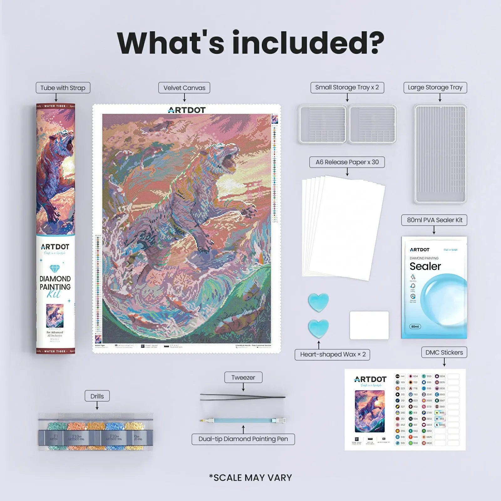 Water Tiger, Fantastic Animal Large Diamond Painting Kit (Square Drills, 18.7"×27.6")