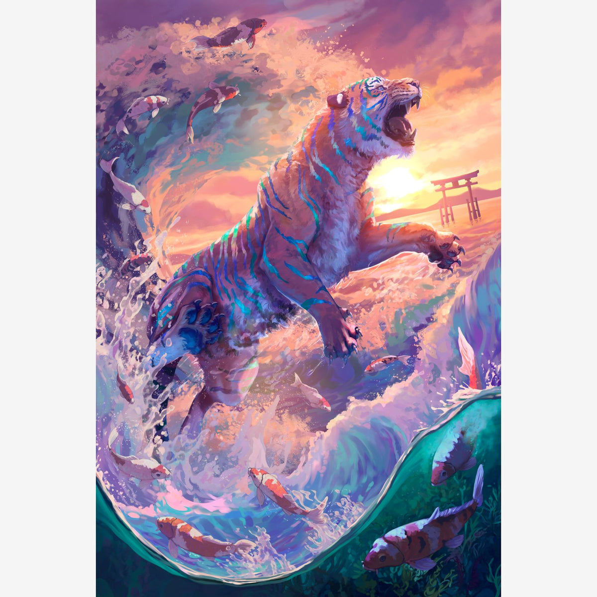 Water Tiger, Fantastic Animal Large Diamond Painting Kit (Square Drills, 18.7"×27.6")