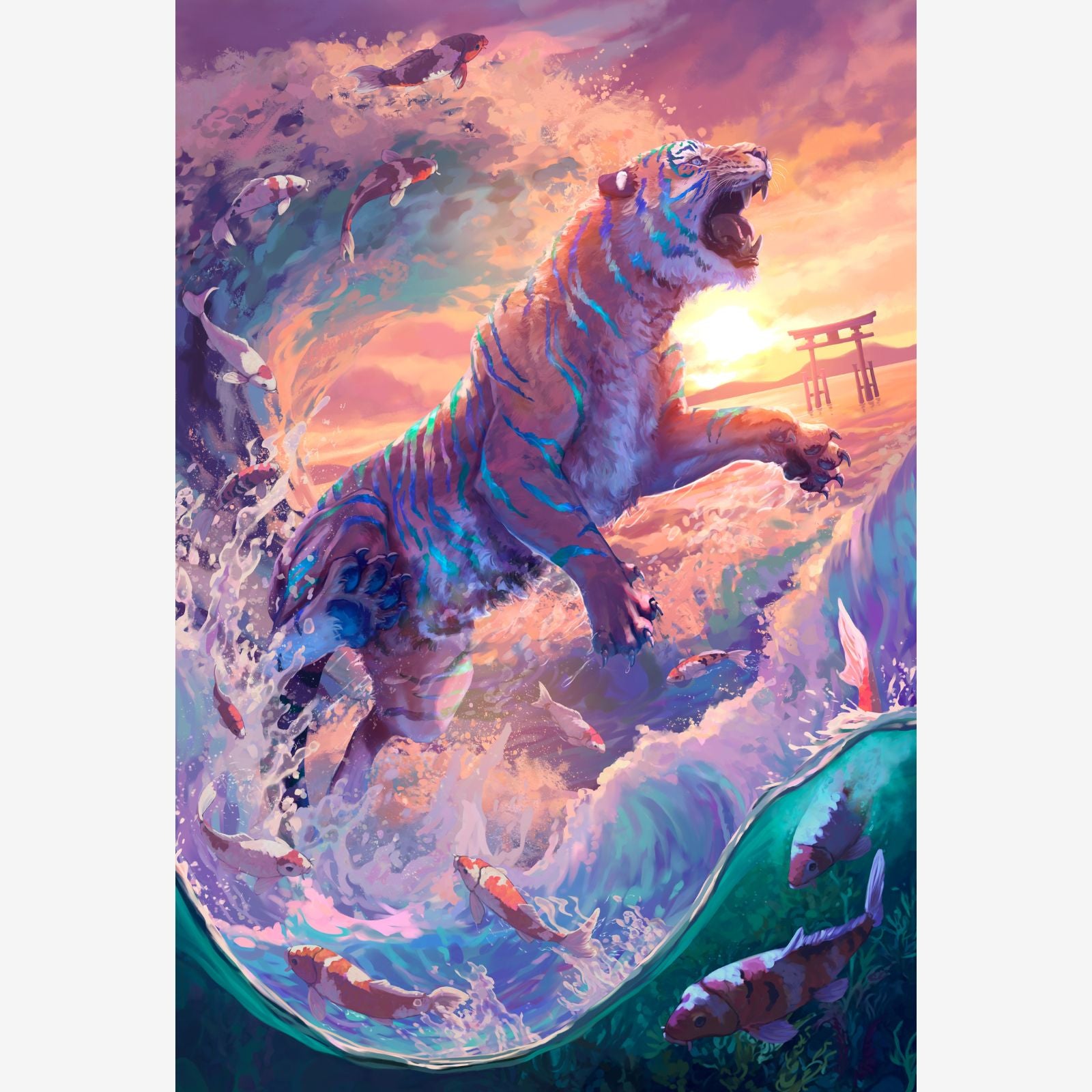 Water Tiger, Fantastic Animal Large Diamond Painting Kit (Square Drills, 18.7"×27.6")