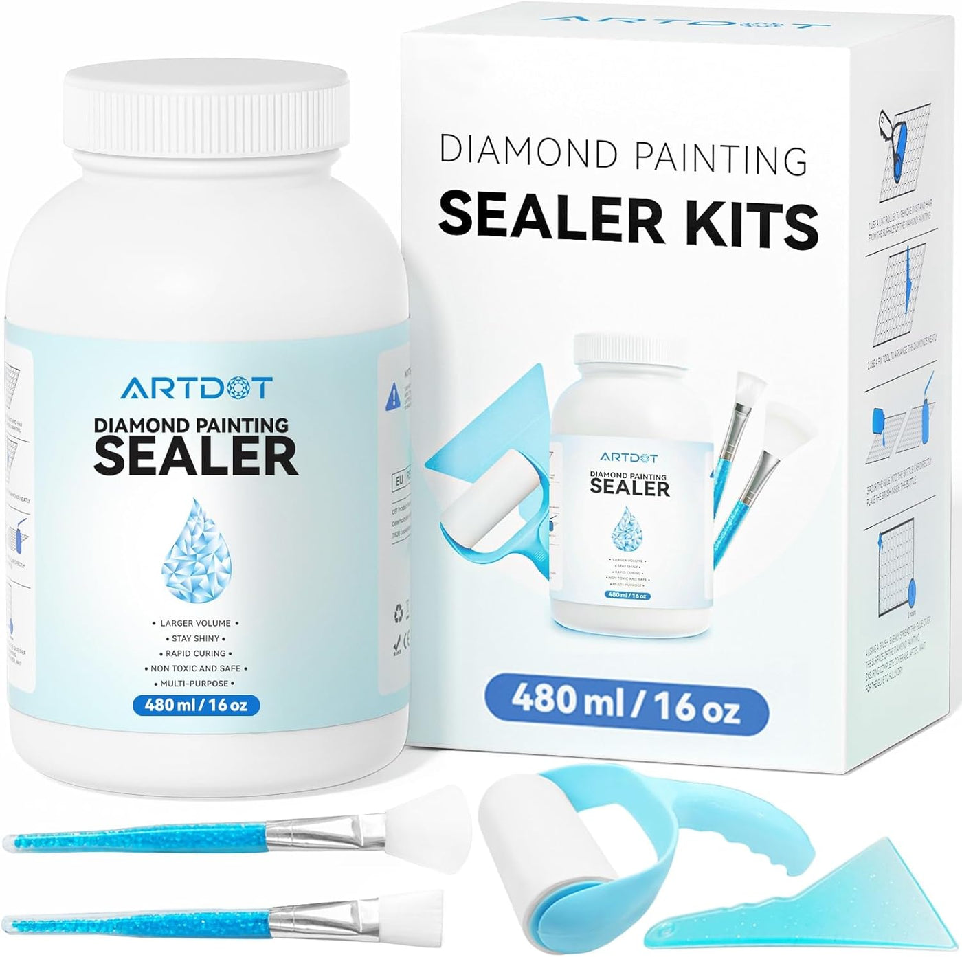 2 Pack 240ML Diamond Painting Sealer, Diamond Art Sealer With Sponge
