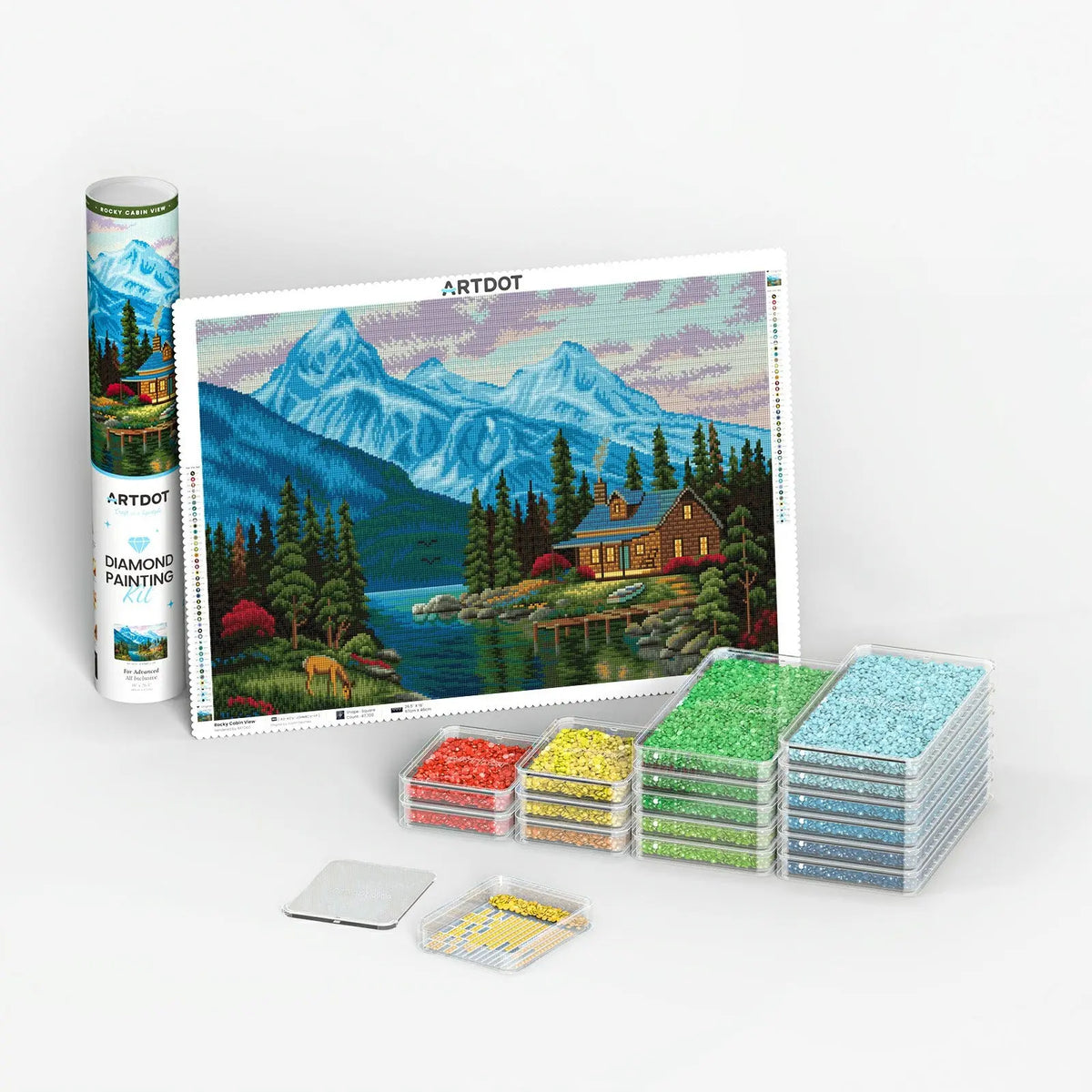 60 Pcs Trays with Lid + Rocky Cabin View DPK ARTDOT