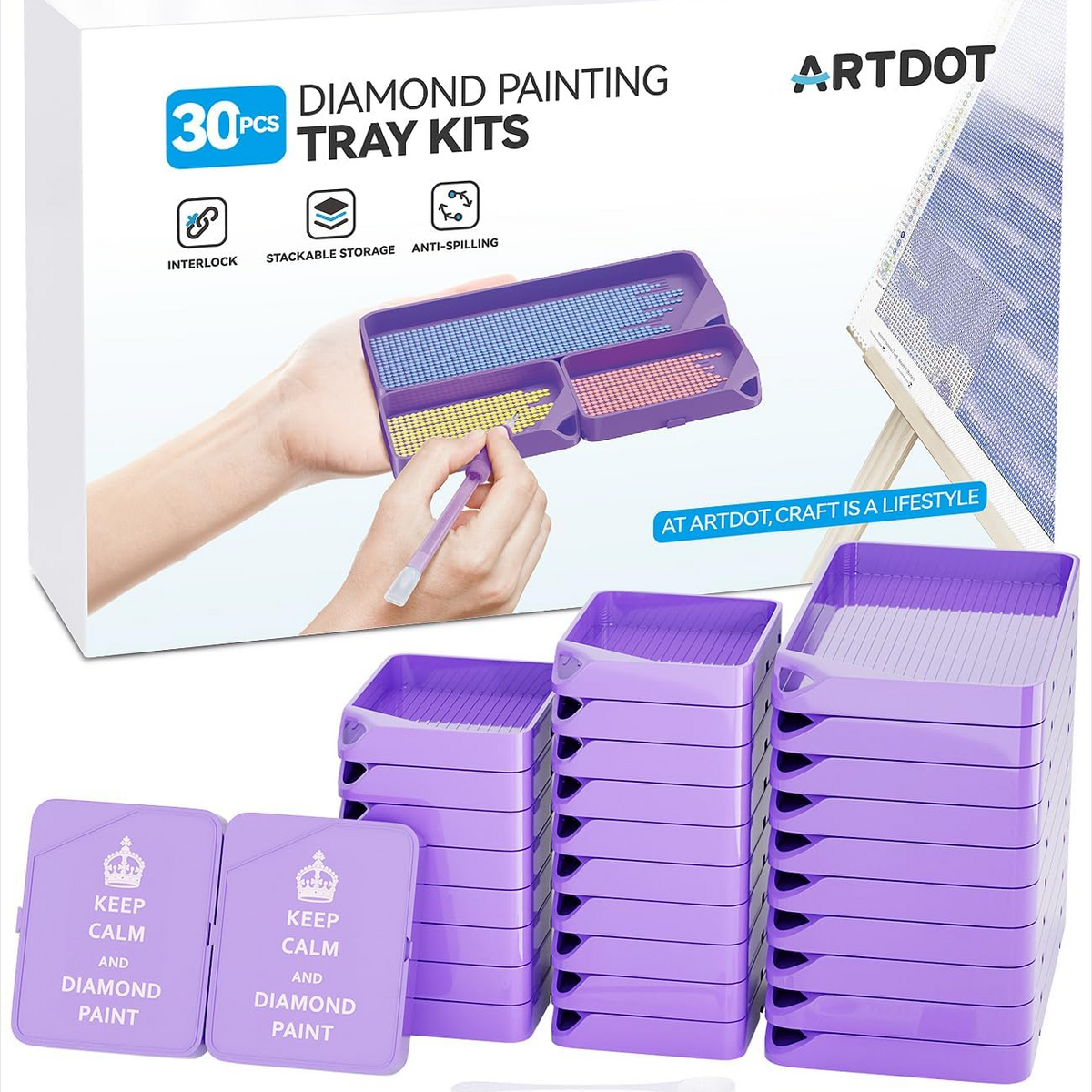 ARTDOT 30-piece Diamond Painting Purple Trays Set for Crafts