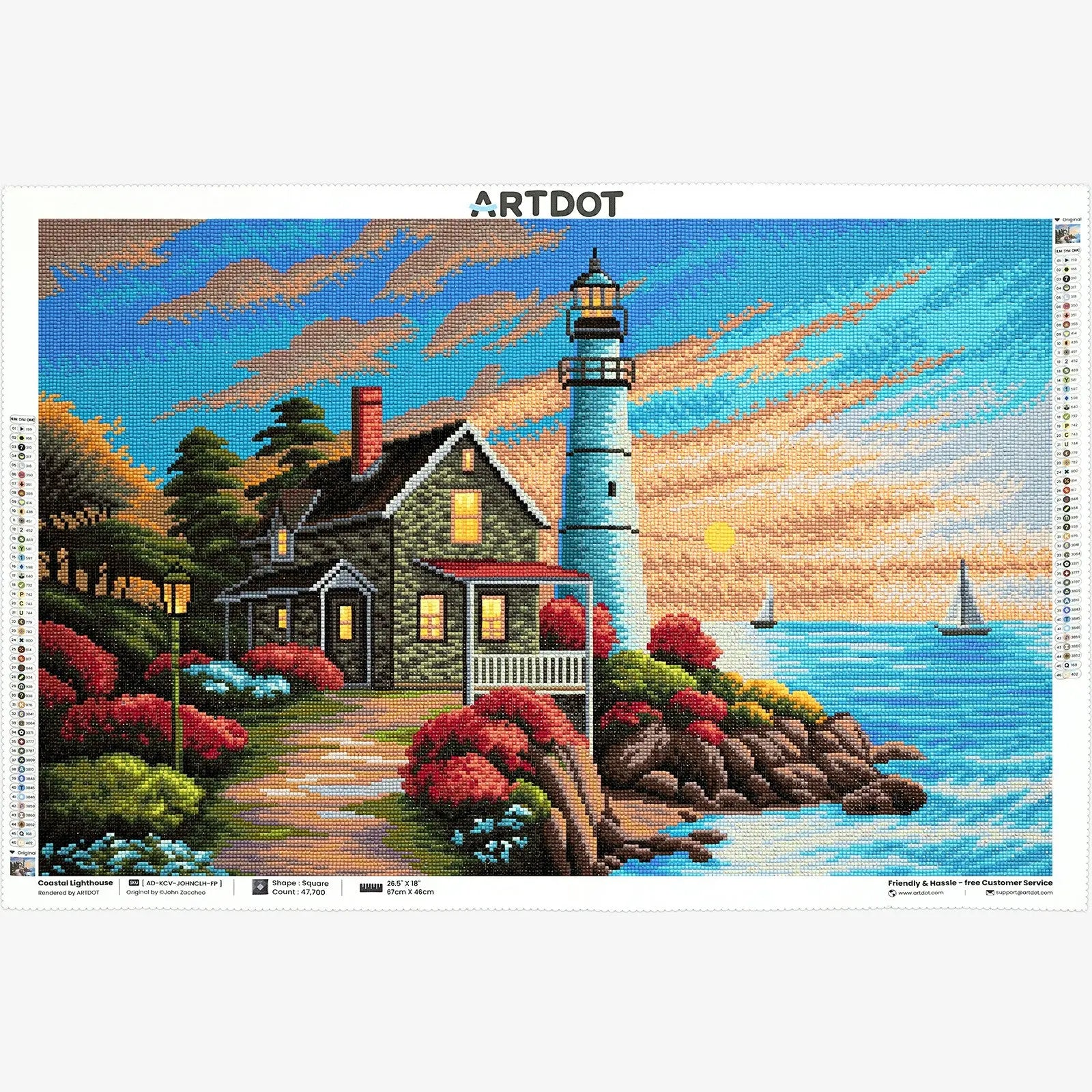 Coastal Lighthouse, Idyllic Homes Large Diamond Painting Kit (Square Drills, 26.5"×18") ARTDOT