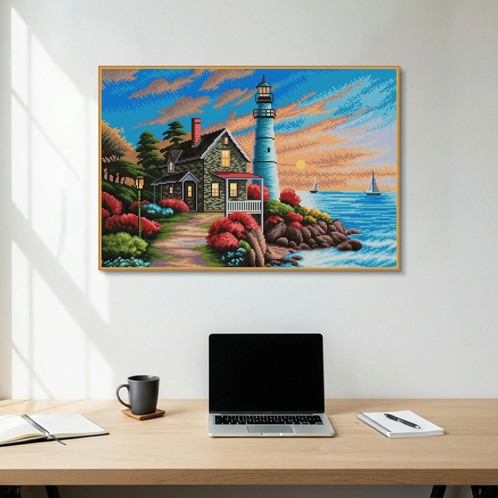 Coastal Lighthouse, Idyllic Homes Large Diamond Painting Kit (Square Drills, 26.5"×18") ARTDOT