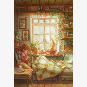 Cozy Reading, Large Pastoral Diamond Painting Kit, Square Drills -