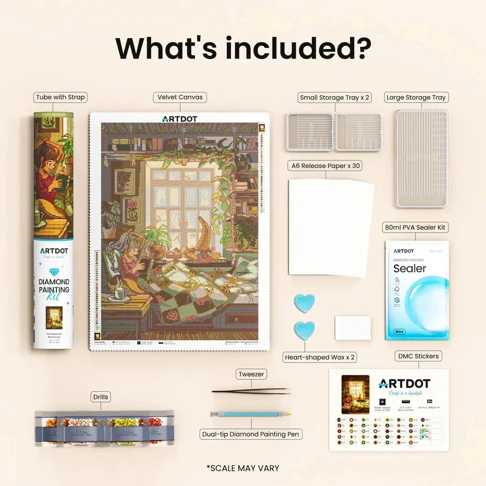 Cozy Reading, Large Pastoral Diamond Painting Kit, Square Drills -