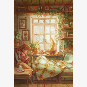 Cozy Reading, Large Pastoral Diamond Painting Kit, Square Drills -