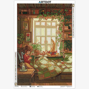 Lectura Acogedora, Kit de Pintura Pastoral Diamante Grande, Brocas Cuadradas