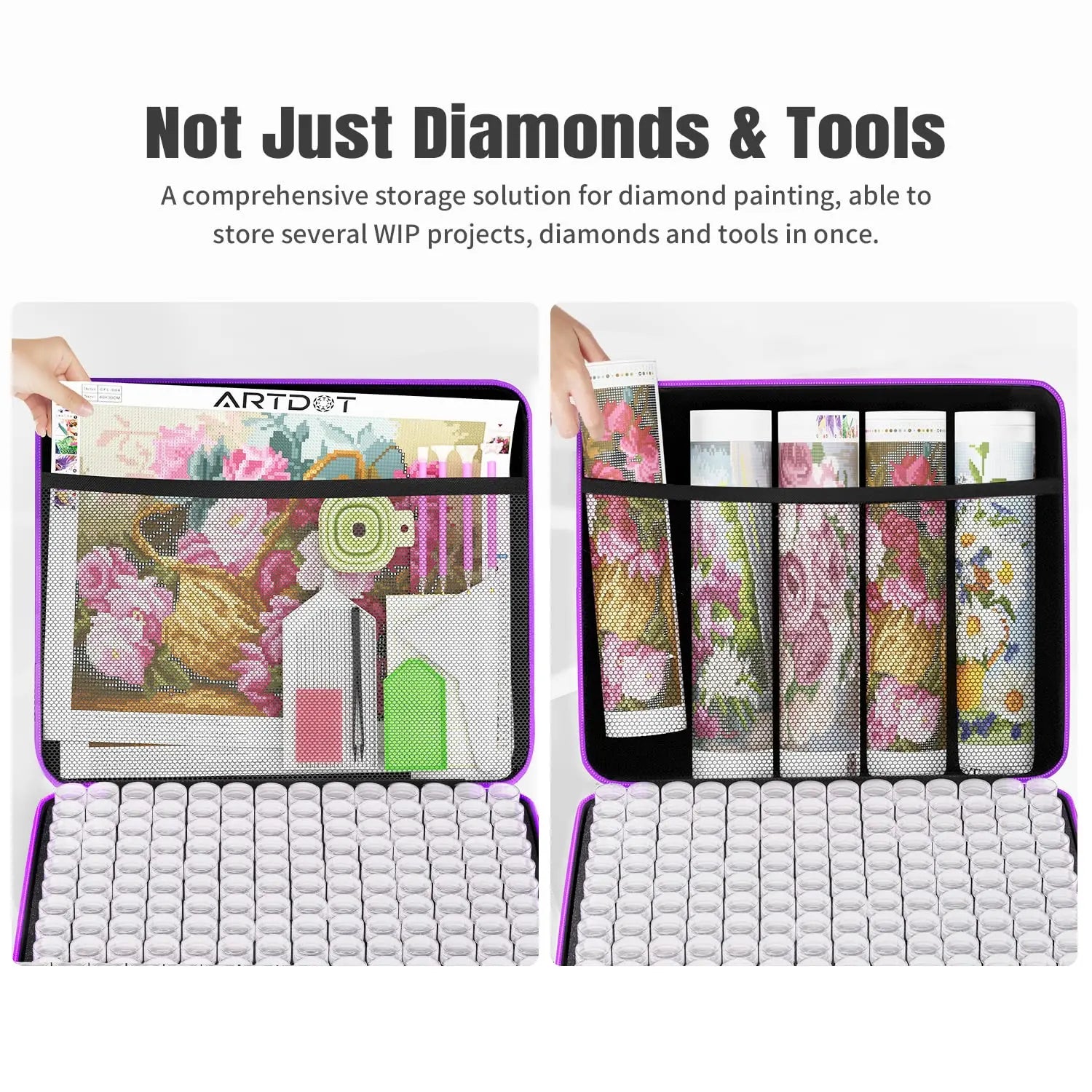 ARTDOT Storage Containers for Diamond Painting Accessories, 2 Drawers with 96 Slots Bead Storage Bottles and Diamond Art Storage Rack for Unisex Adult