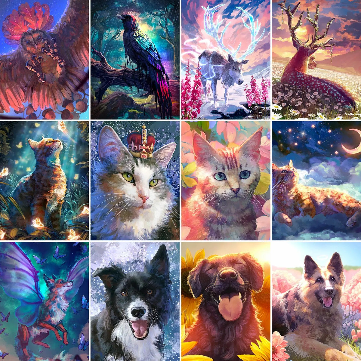 Jawecci Diamond Painting Forest Cat Kit - 5D Full Drill Round, 30x30cm