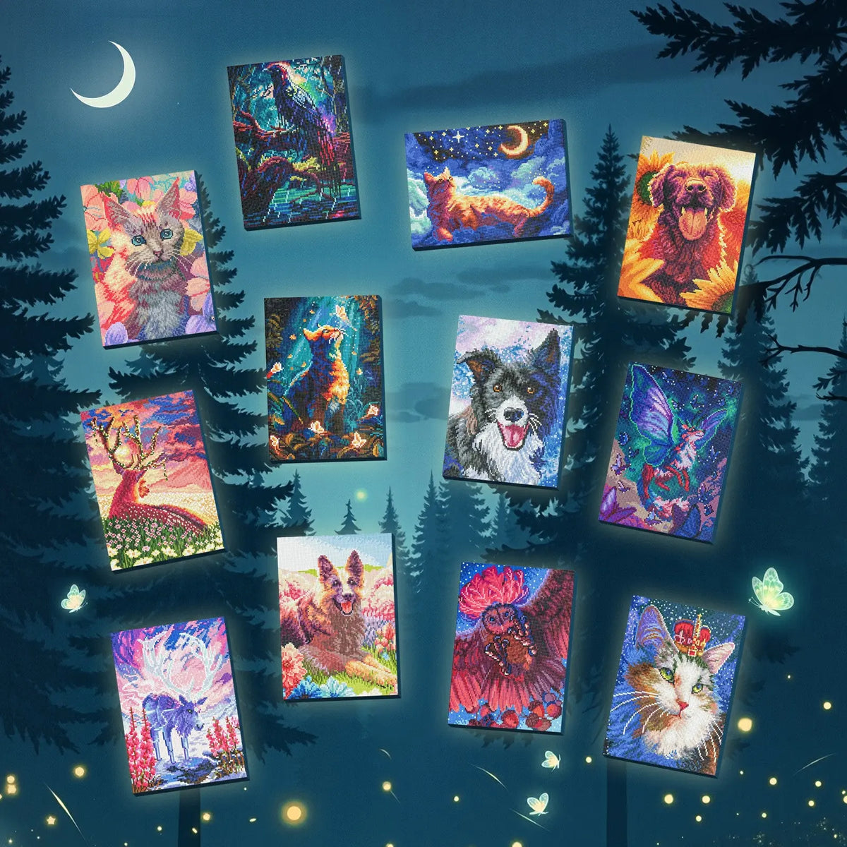 Fantastic Animal, Small Diamond Painting Kit, 12 Canvases (Round Drills, 9.8"x13")