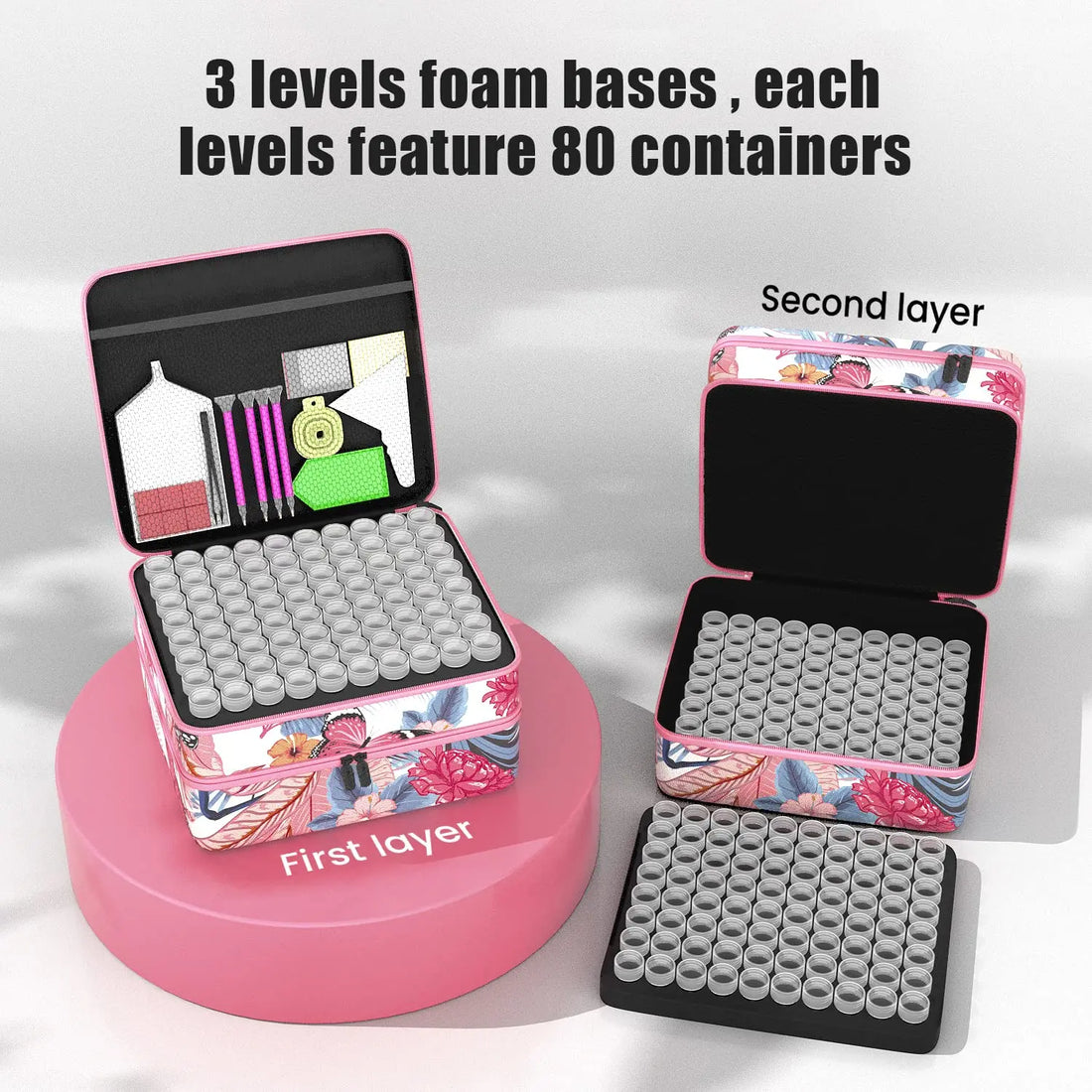 Muzagroo Art Diamond Painting Storage Case, 60 Slots Bead Portable Shockproof