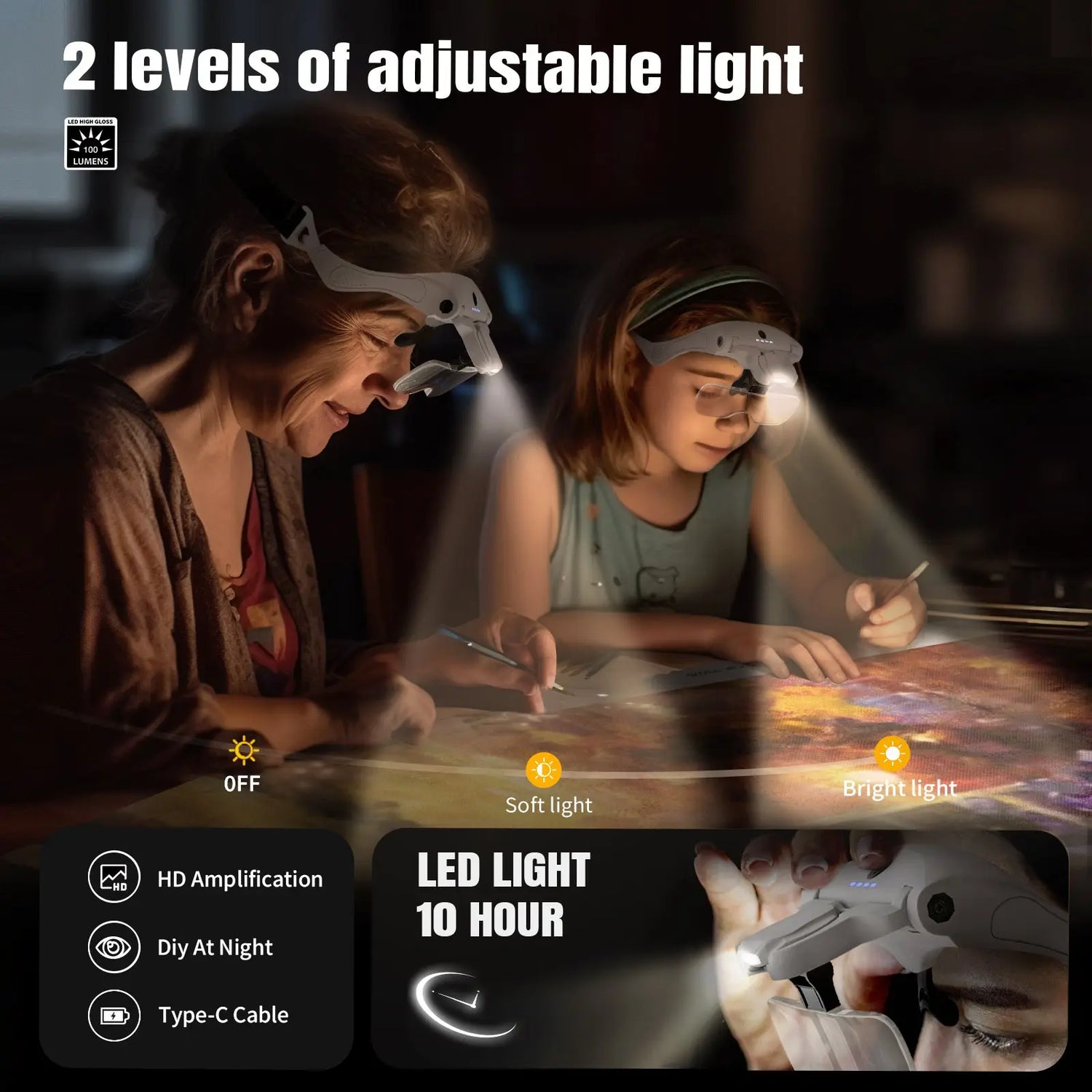 HandsFree Magnifying Glasses with Light for Hobbyists ARTDOT®