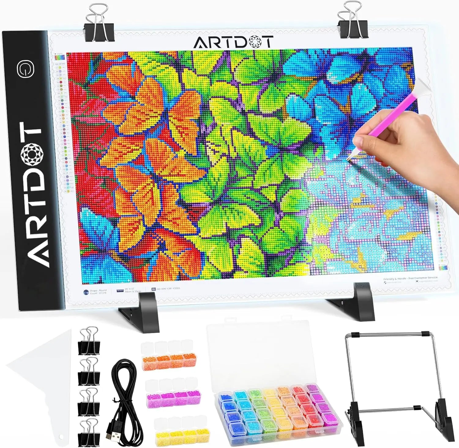 ARTDOT A3 LED Light Pad for Diamond Painting, USB Powered Light Board Kit, Adjustable Brightness with Diamond Painting Tools Detachable Stand and