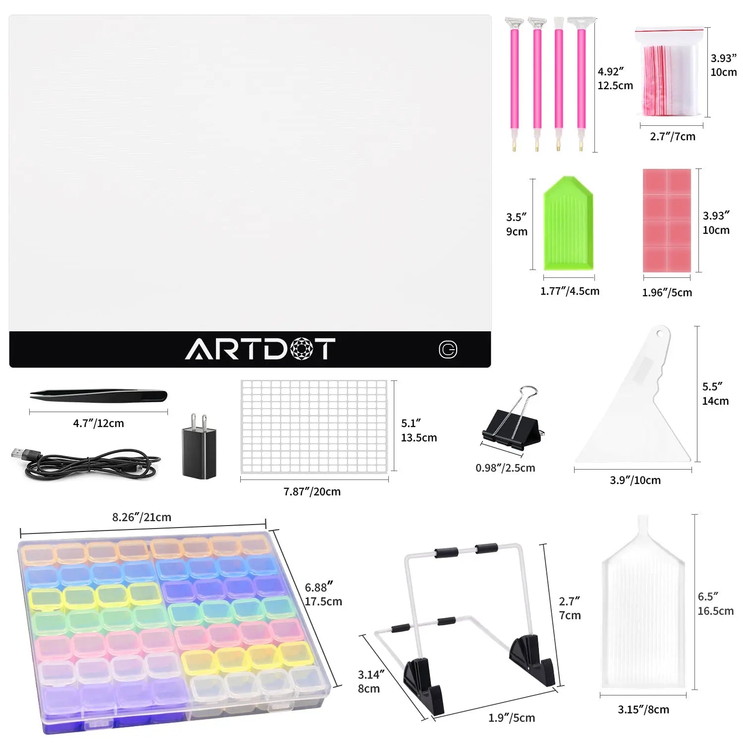 ARTDOT A4 LED Light Board for Diamond Painting Kits, USB Powered Light Pad, Adjustable Brightness with Detachable Stand and Clips, Size: 13.2 x 9.2