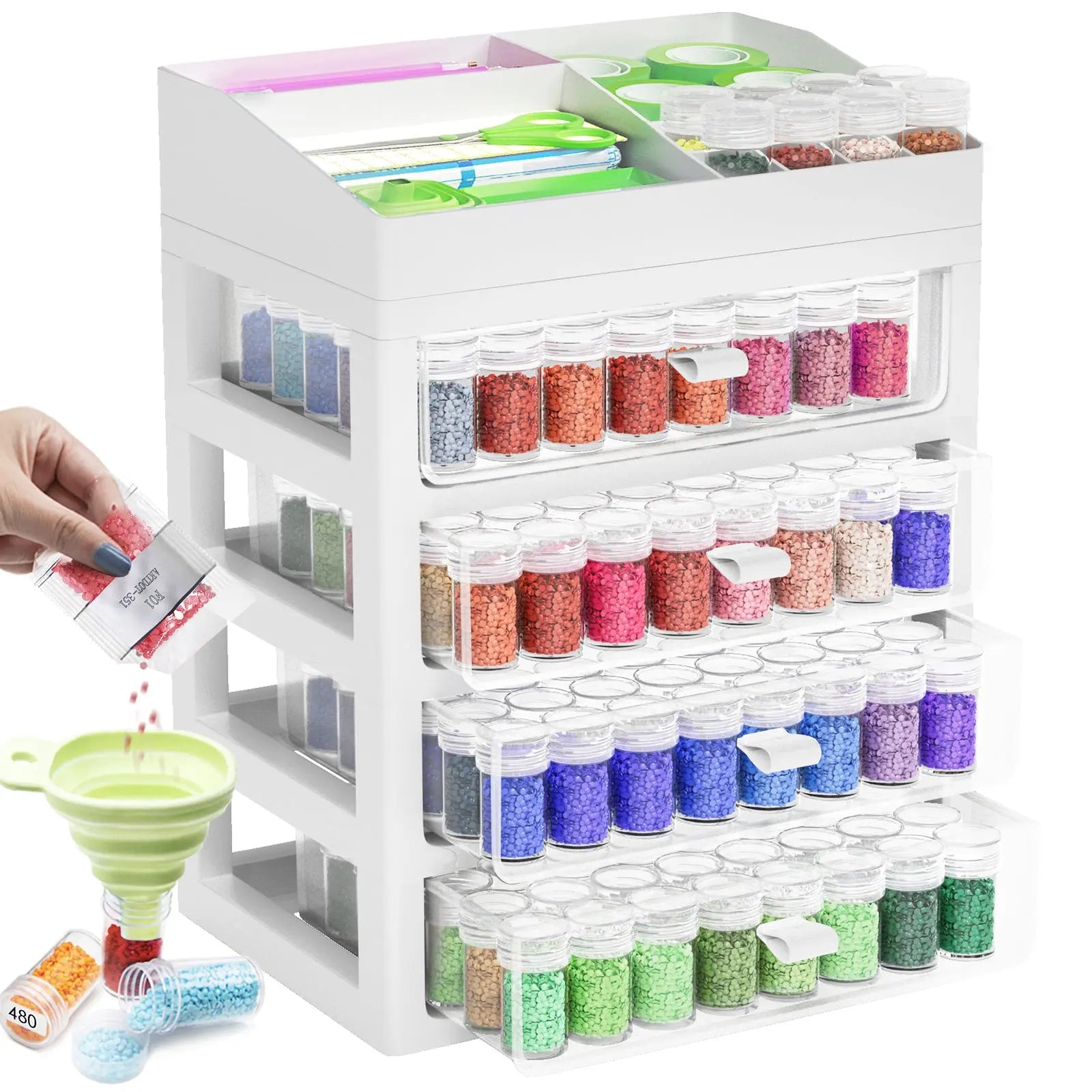 Diamond Painting Storage Stackable Bead Organizer Drawers, with 35 Slots  Rectangle Individual Containers, Silicone Funnel and Writable Stickers,  Slate