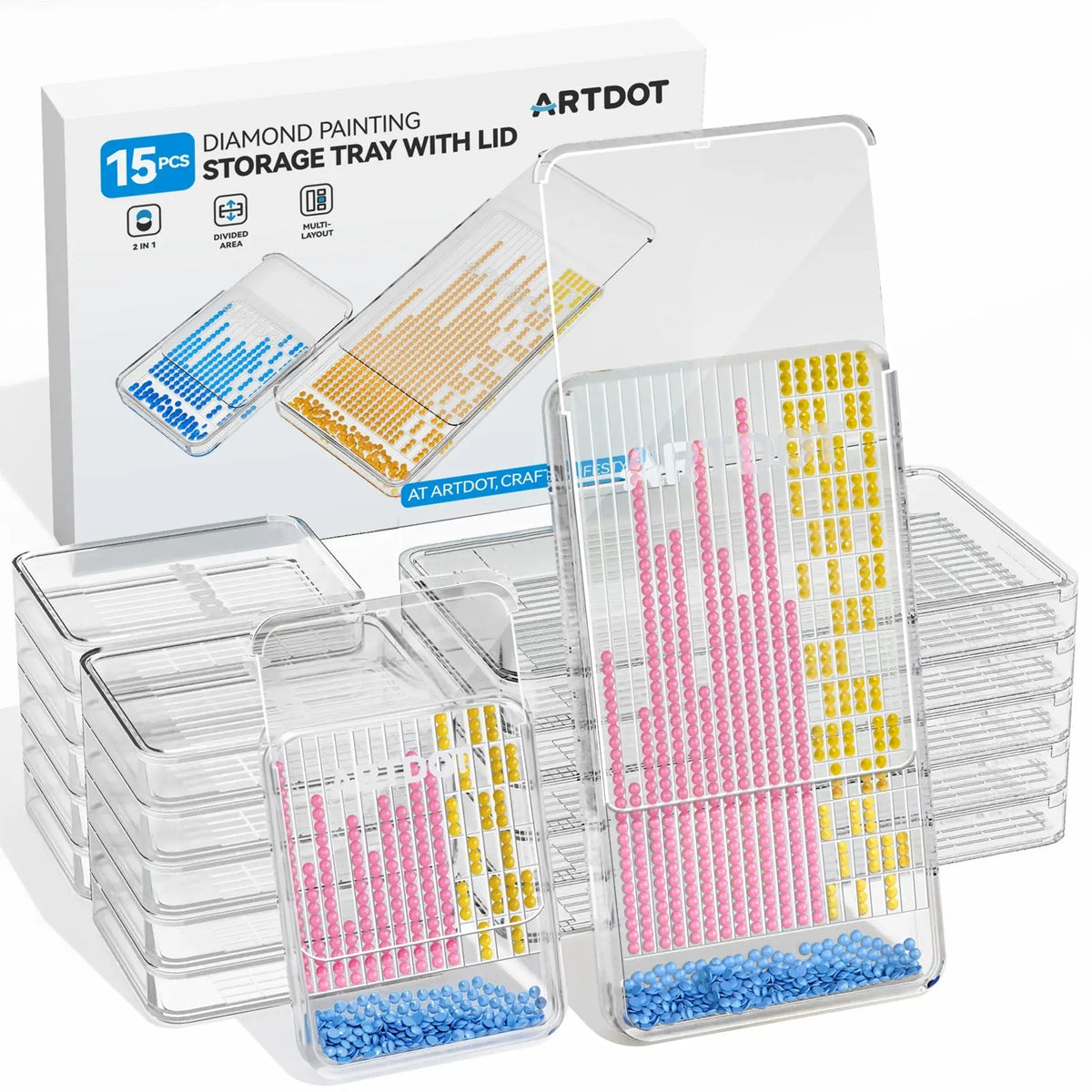2 SET DIAMANTI Organizer Arte Vassoio Conservazione Piastra Strass
