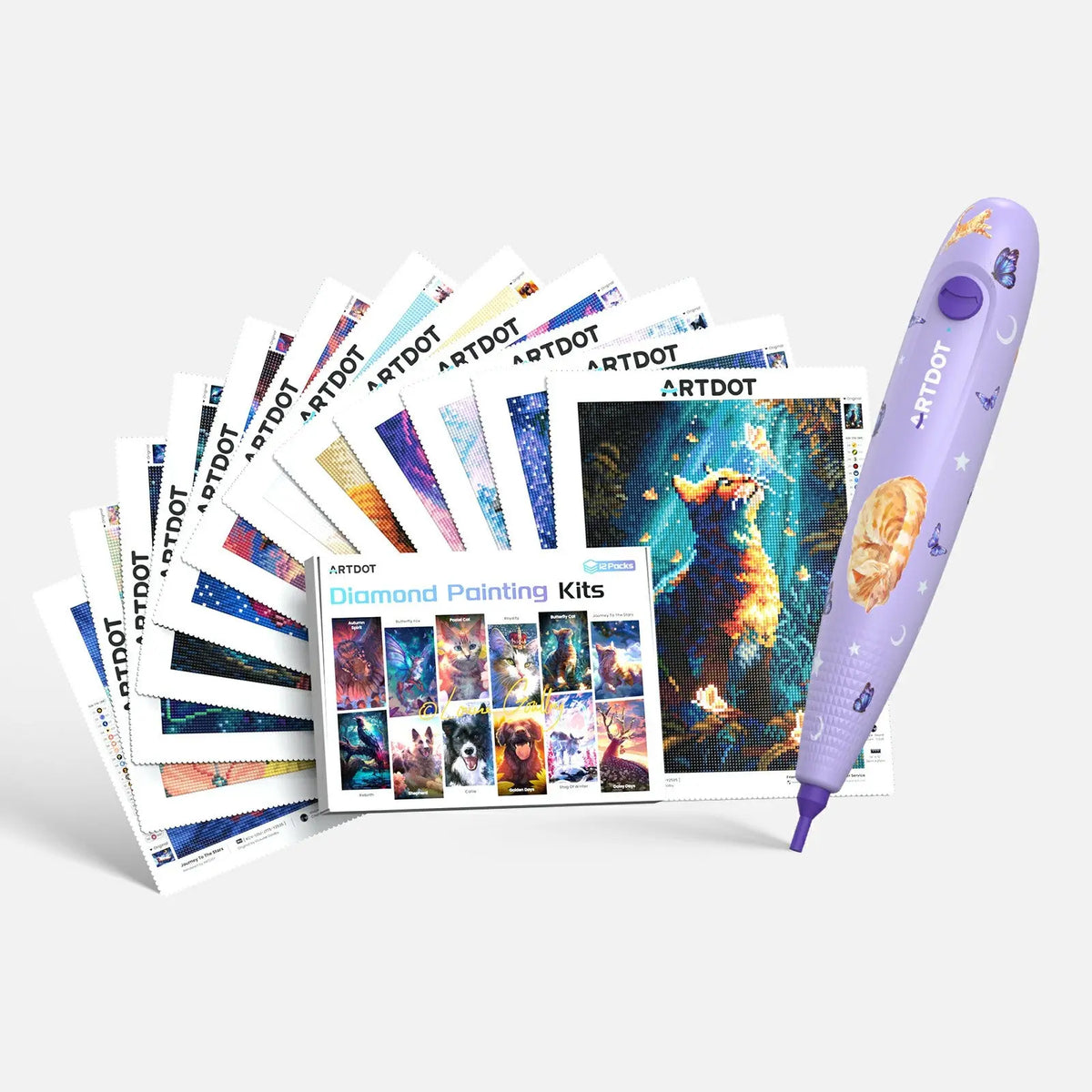 Purple Diamond Art E-painter + Fantastic Animal 12-Canvas Kit ARTDOT