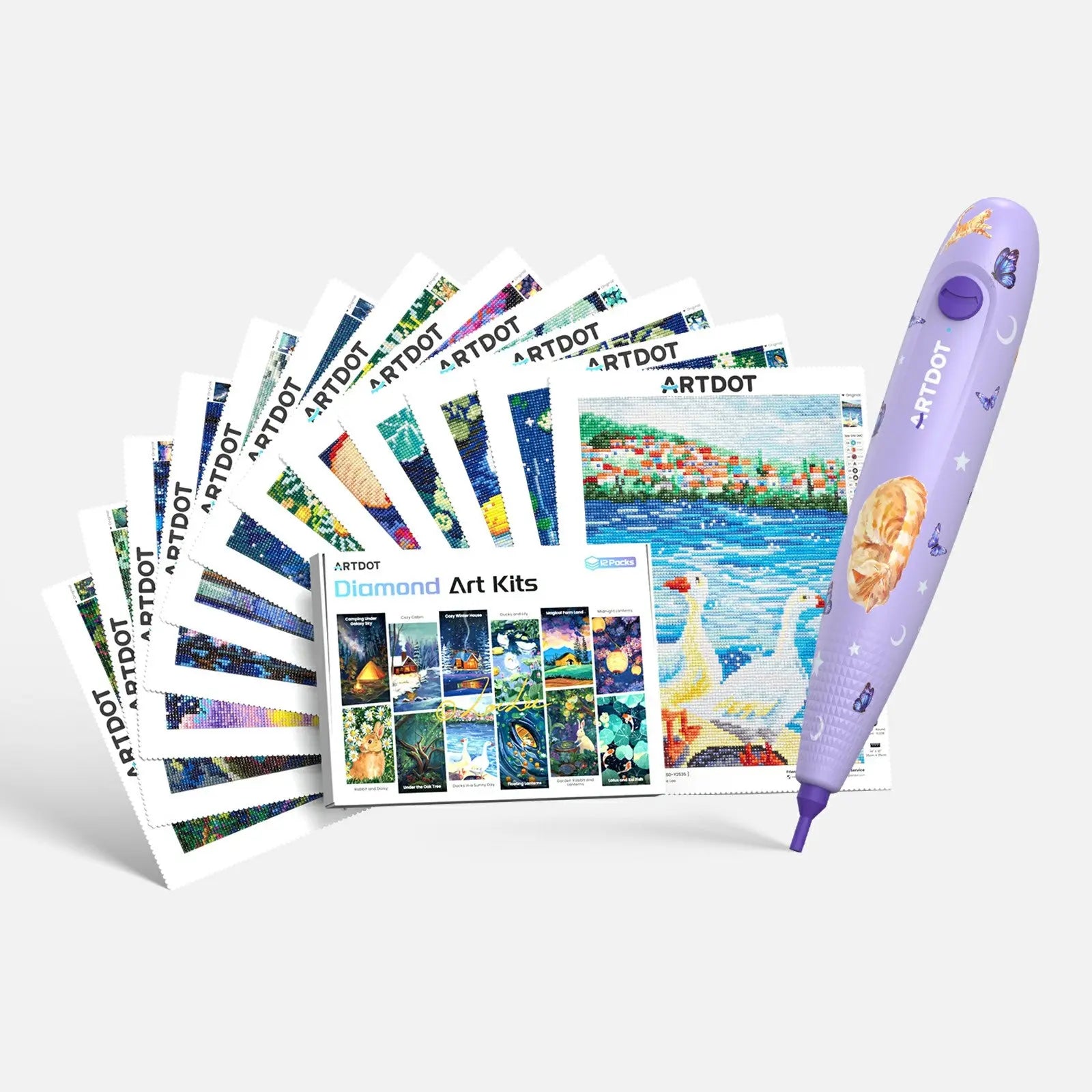ワイヤレス電動ダイヤモンドアートペン＋12枚キャンバス付きゾー天然
