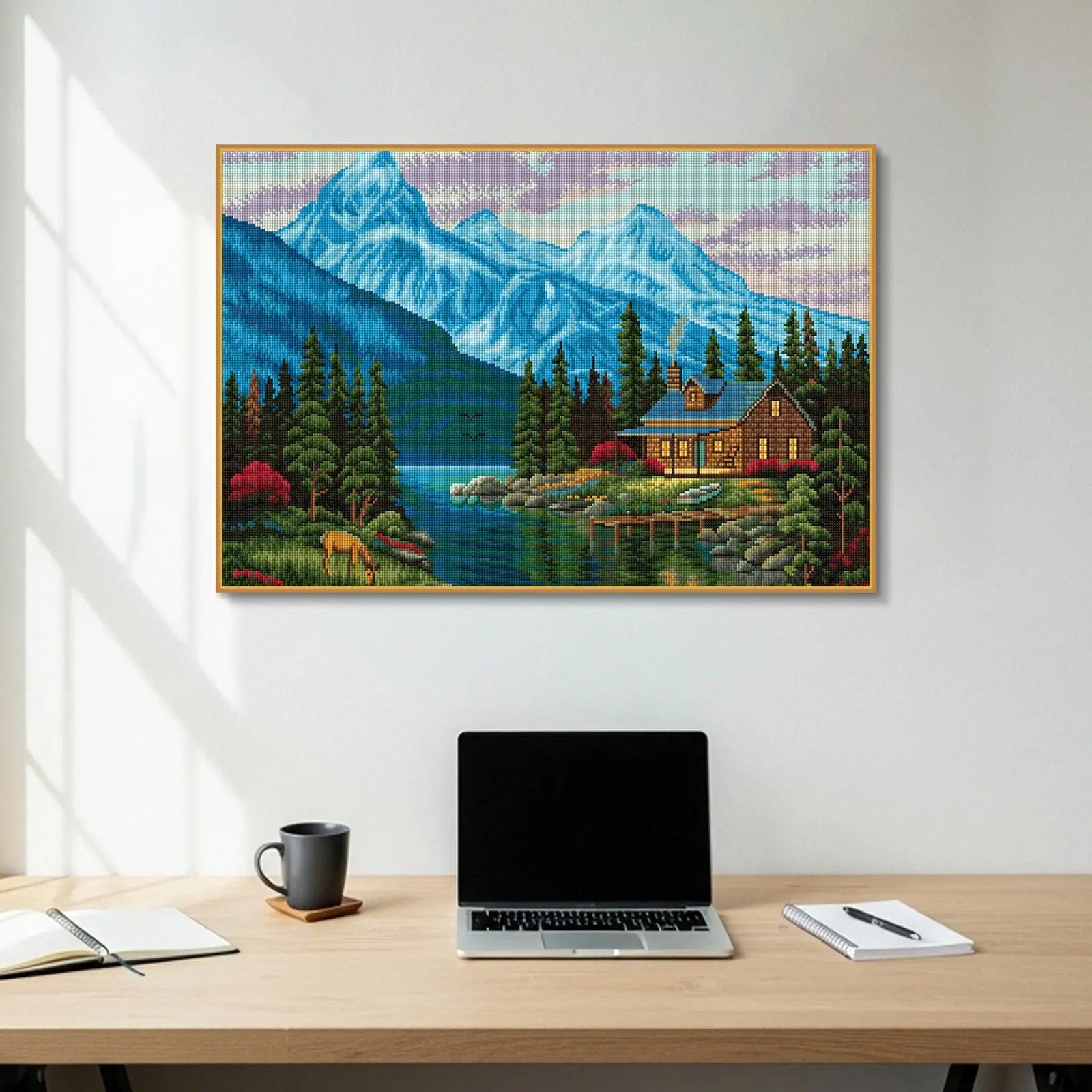 Rocky Cabin View, Idyllic Homes Large Diamond Painting Kit (Square Drills, 26.5"×18") ARTDOT