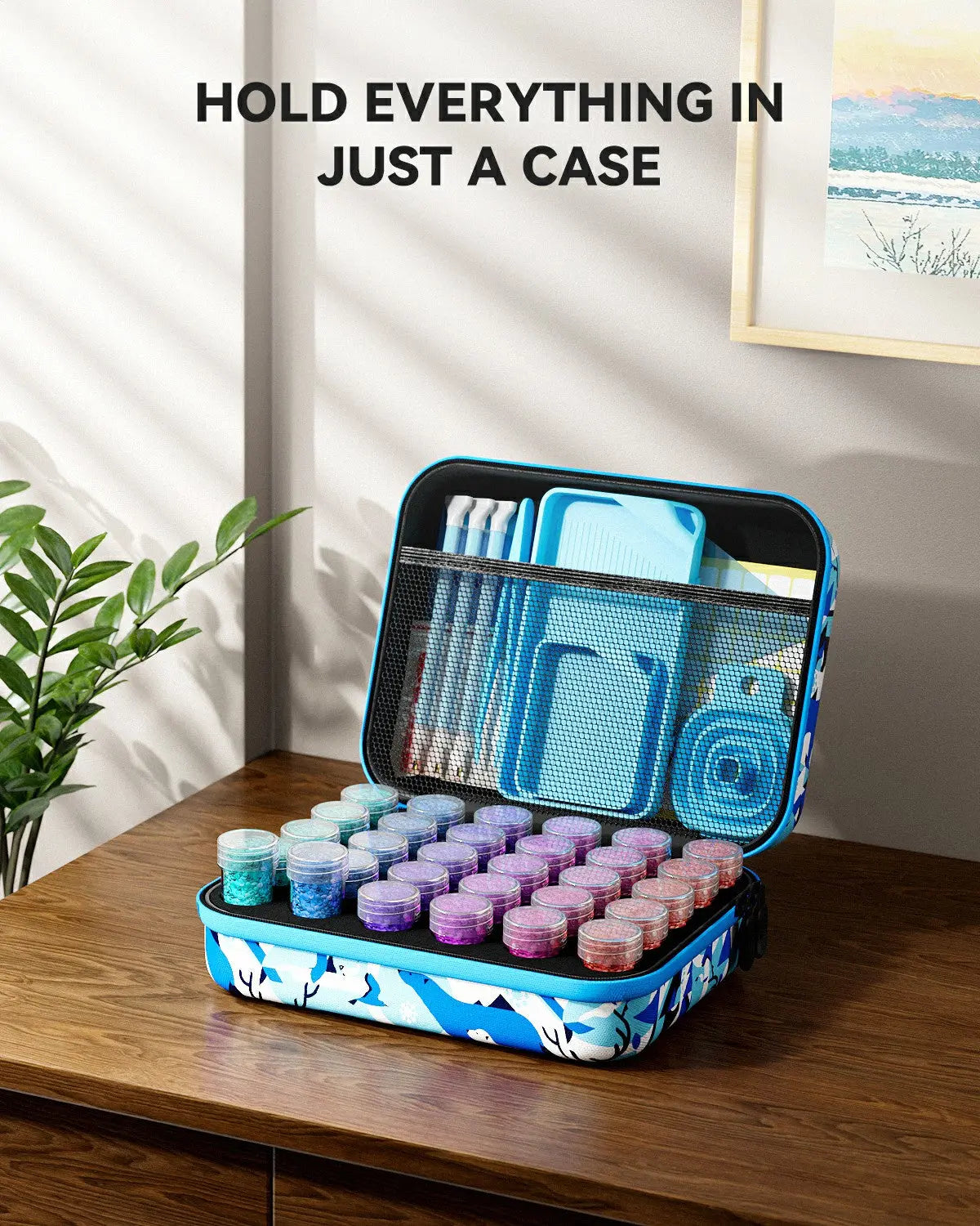 Estuche de almacenamiento de pintura de diamantes azul para brocas