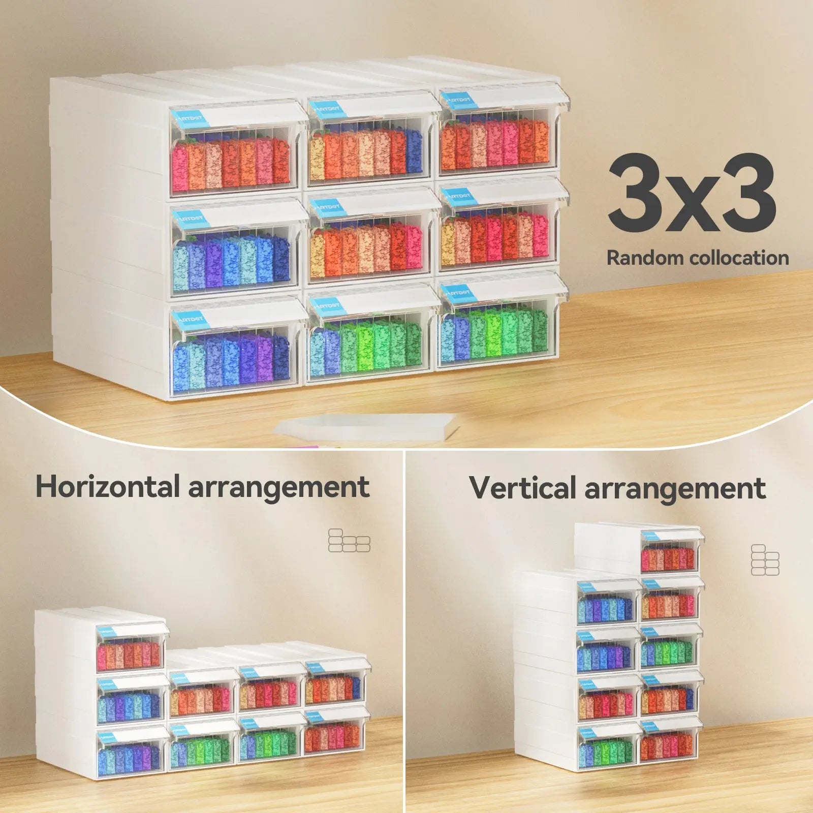 3x3 Grid Storage Box Cabinet Organizer - 9 Mini Drawers, Wall Mount