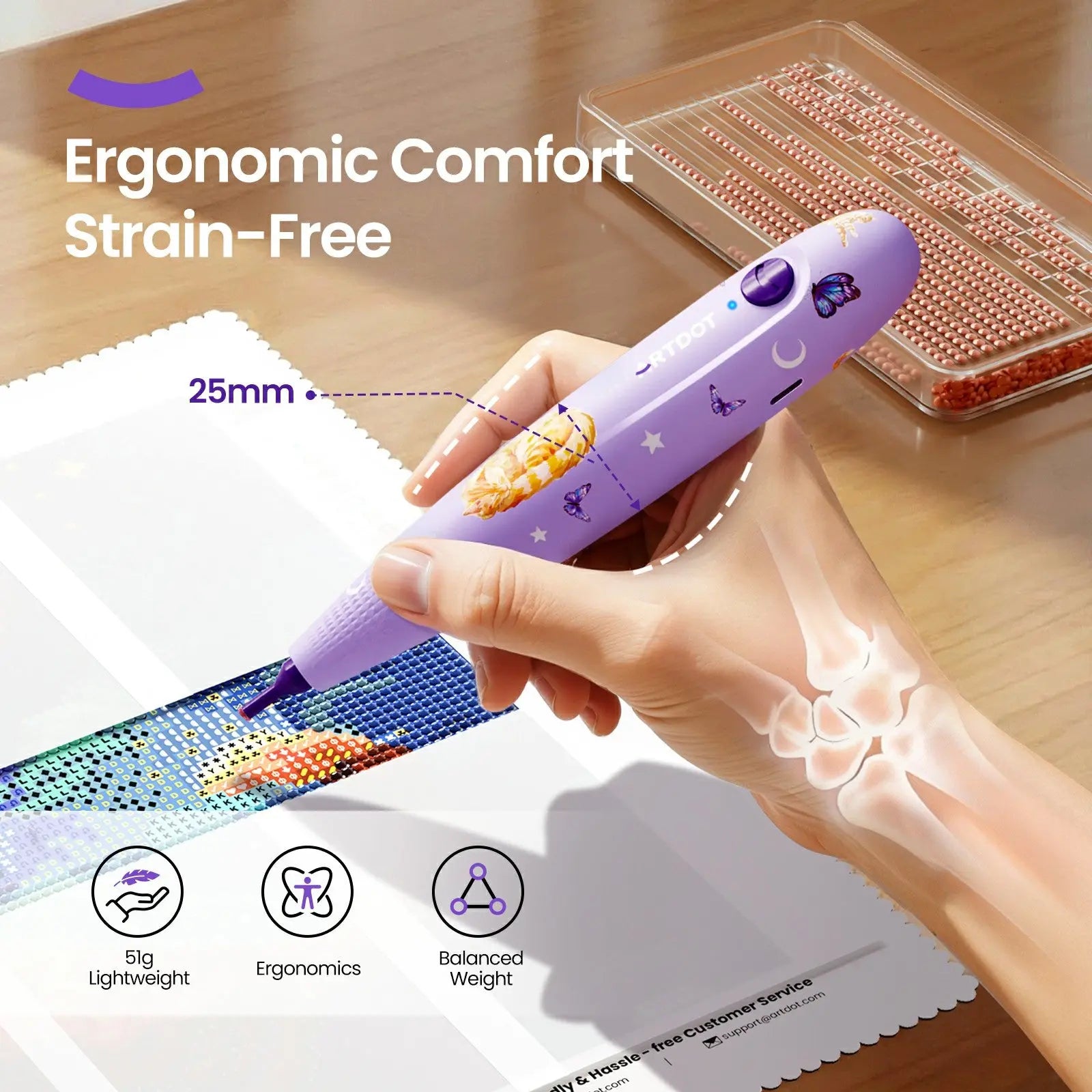 Diamond Painting Pen | Electric Wireless Vacuum Pen | Purple Cat