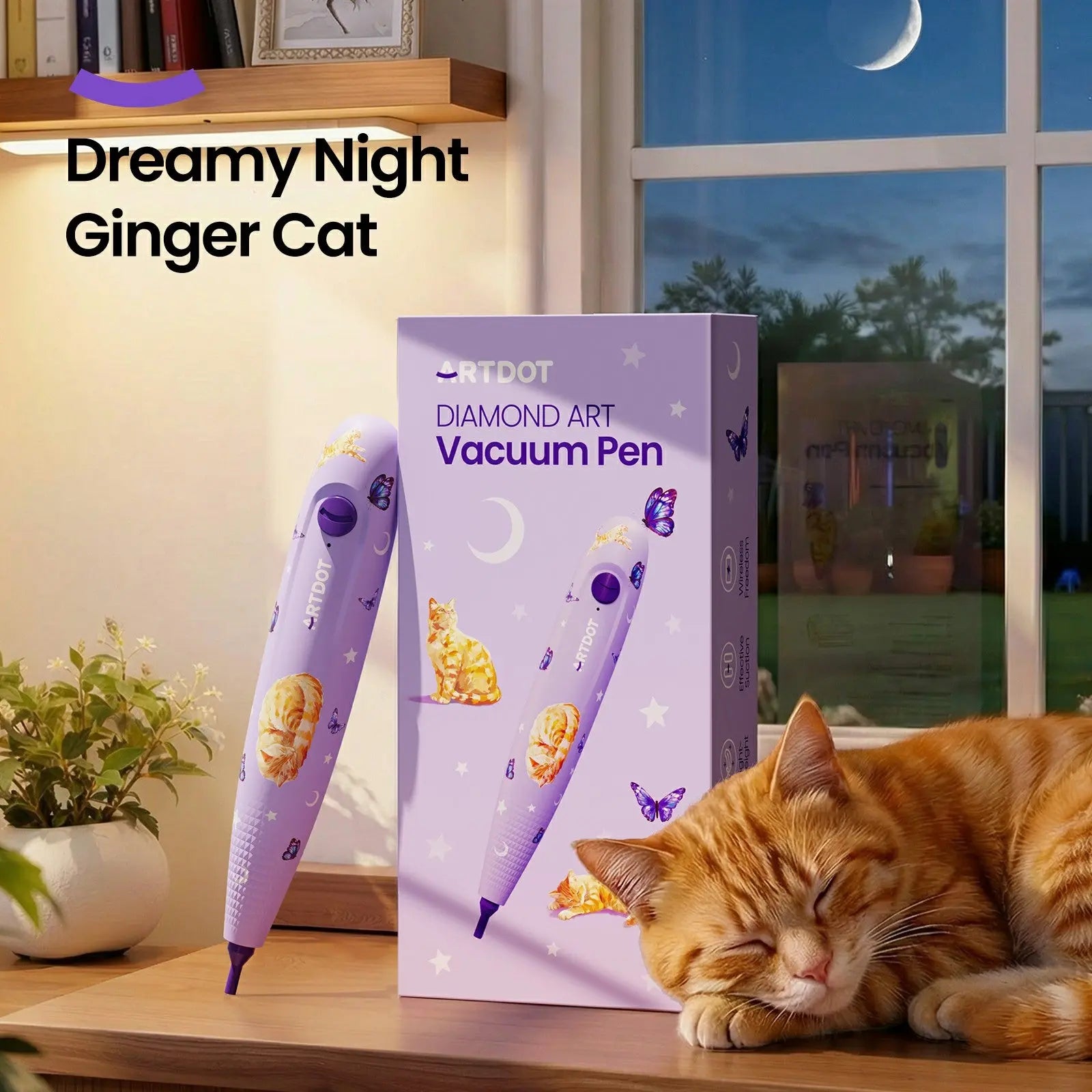Wireless Electric Diamond Art Vacuum Pen with Cat Pattern- ARTDOT Purple Diamond Painting Pen