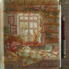 Lectura Acogedora, Kit de Pintura Pastoral Diamante Grande, Brocas Cuadradas